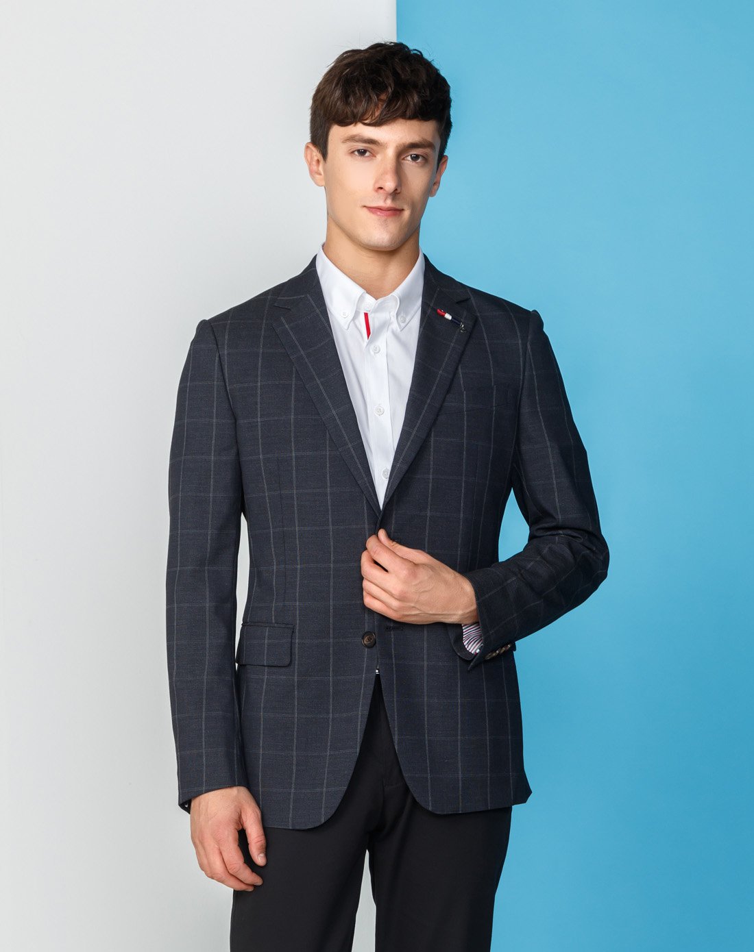 商务休闲时尚英伦复古格纹男士西装西服外套