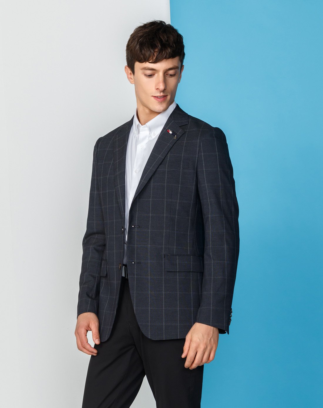 商务休闲时尚英伦复古格纹男士西装西服外套