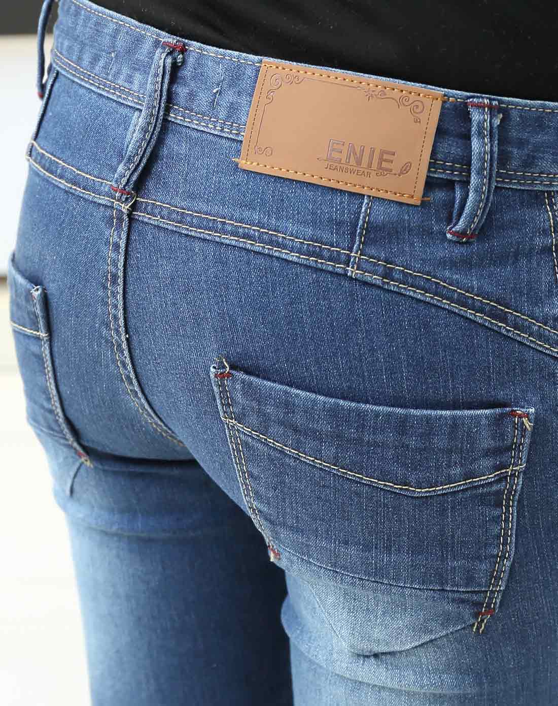 女款蓝色修身时尚中腰牛仔长裤