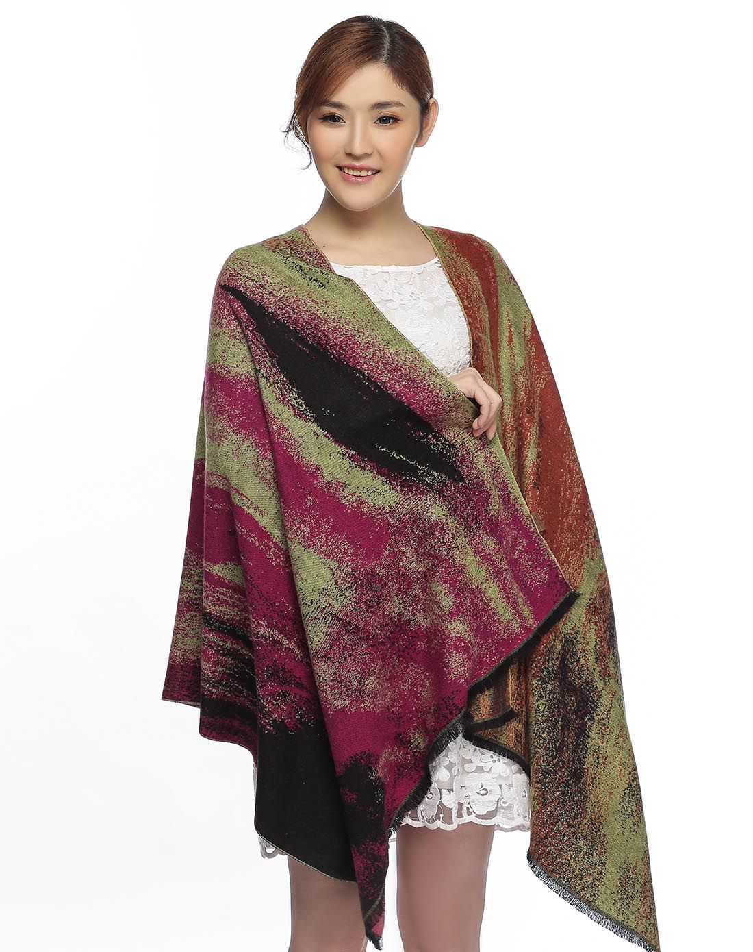 复古秋冬季时尚油画羊绒棉披肩