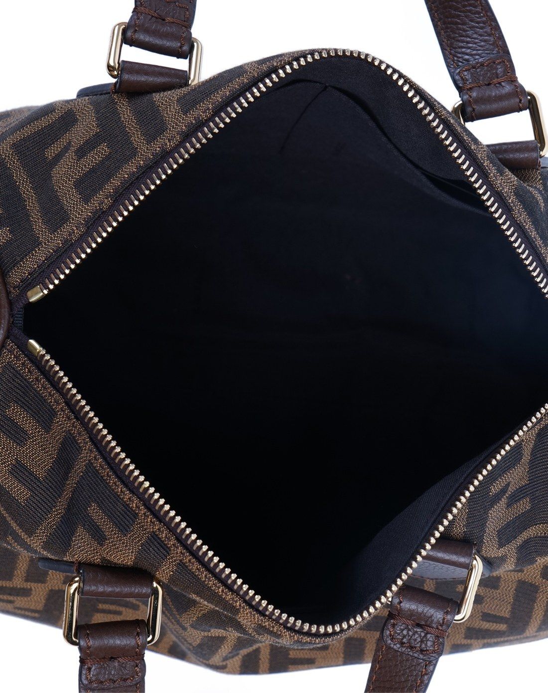 > 芬迪双f提花栗色提手波士顿单肩手提包