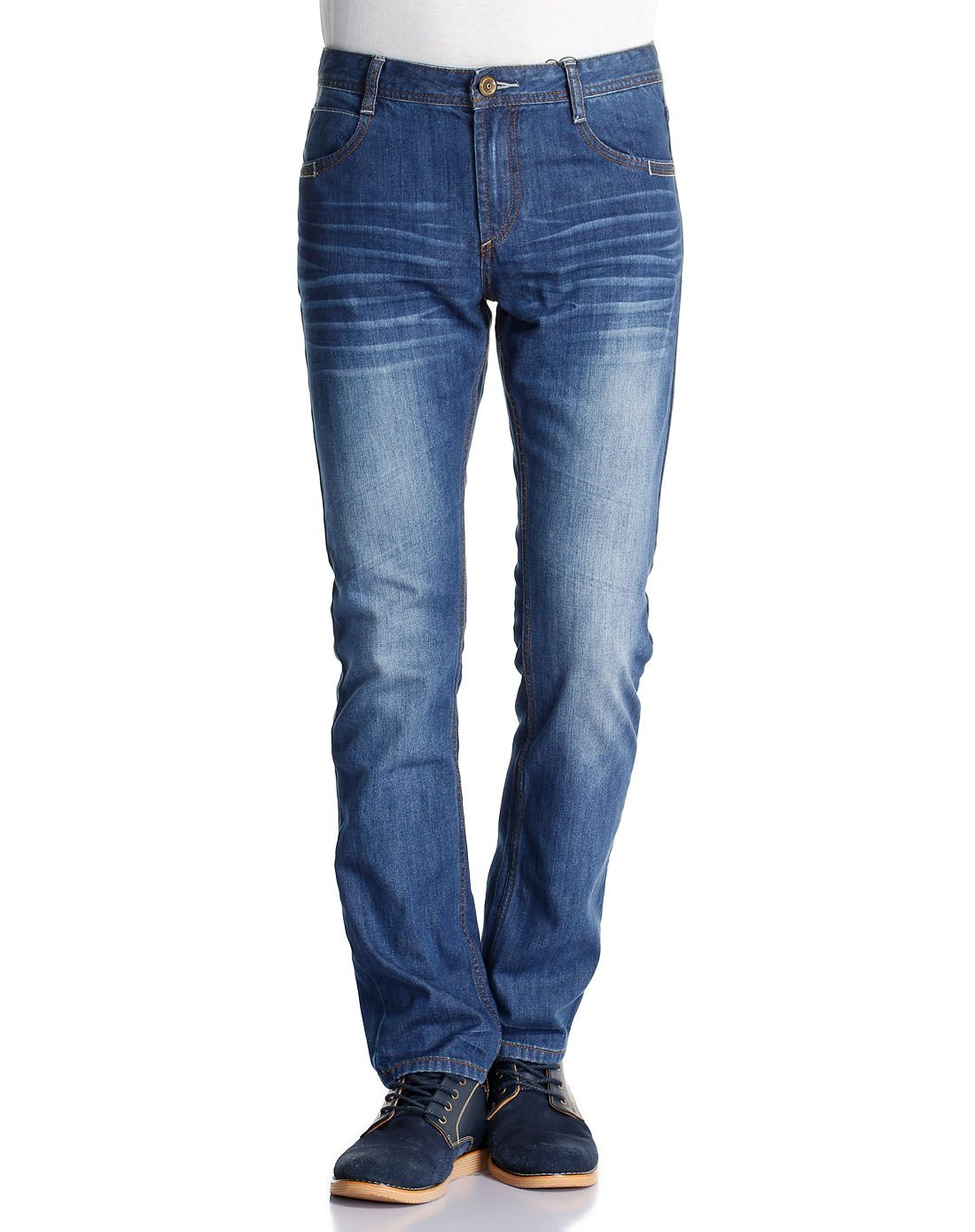 蓝色潮流时尚中腰牛仔长裤