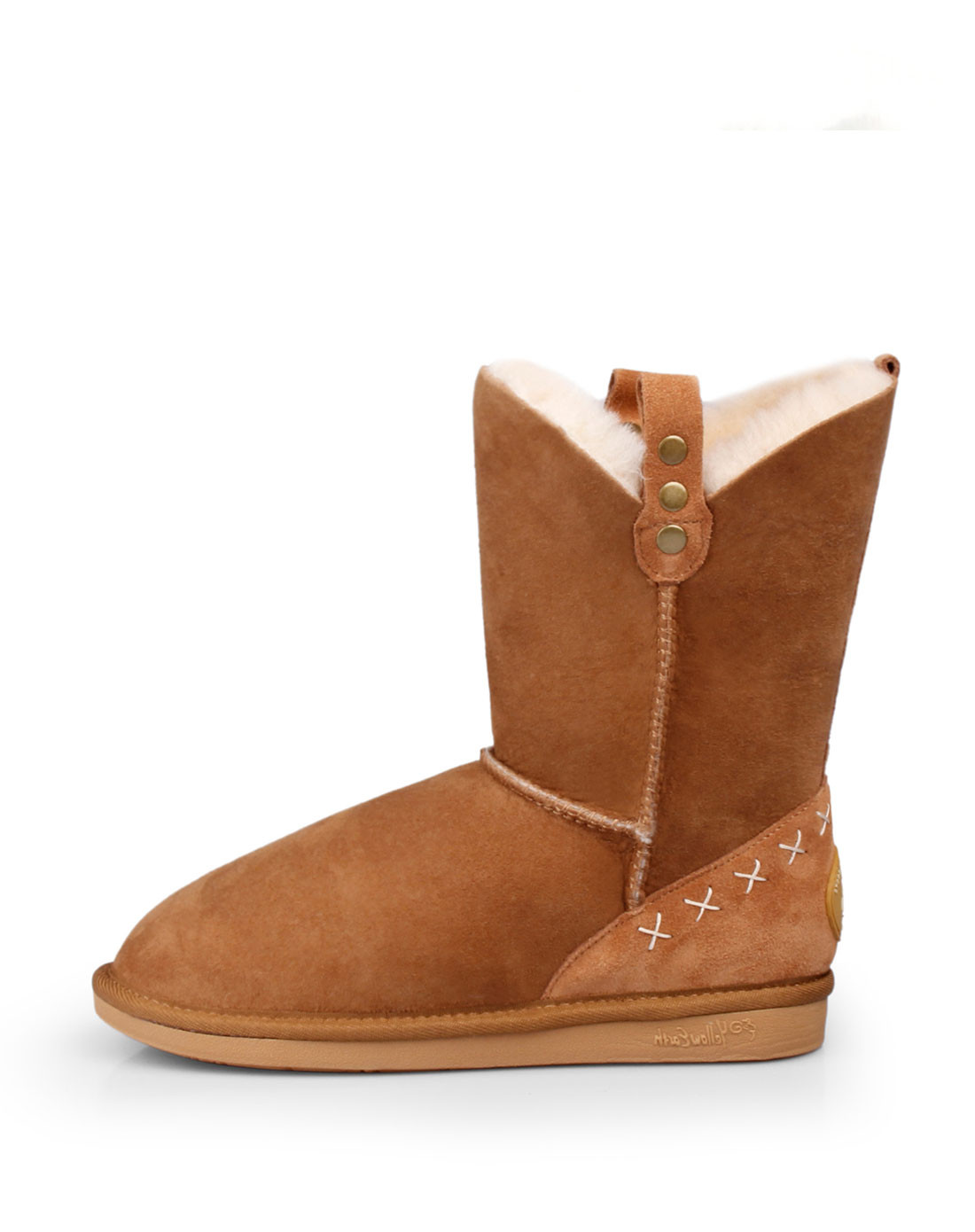 经典栗色羊皮毛一体侧提带中靴