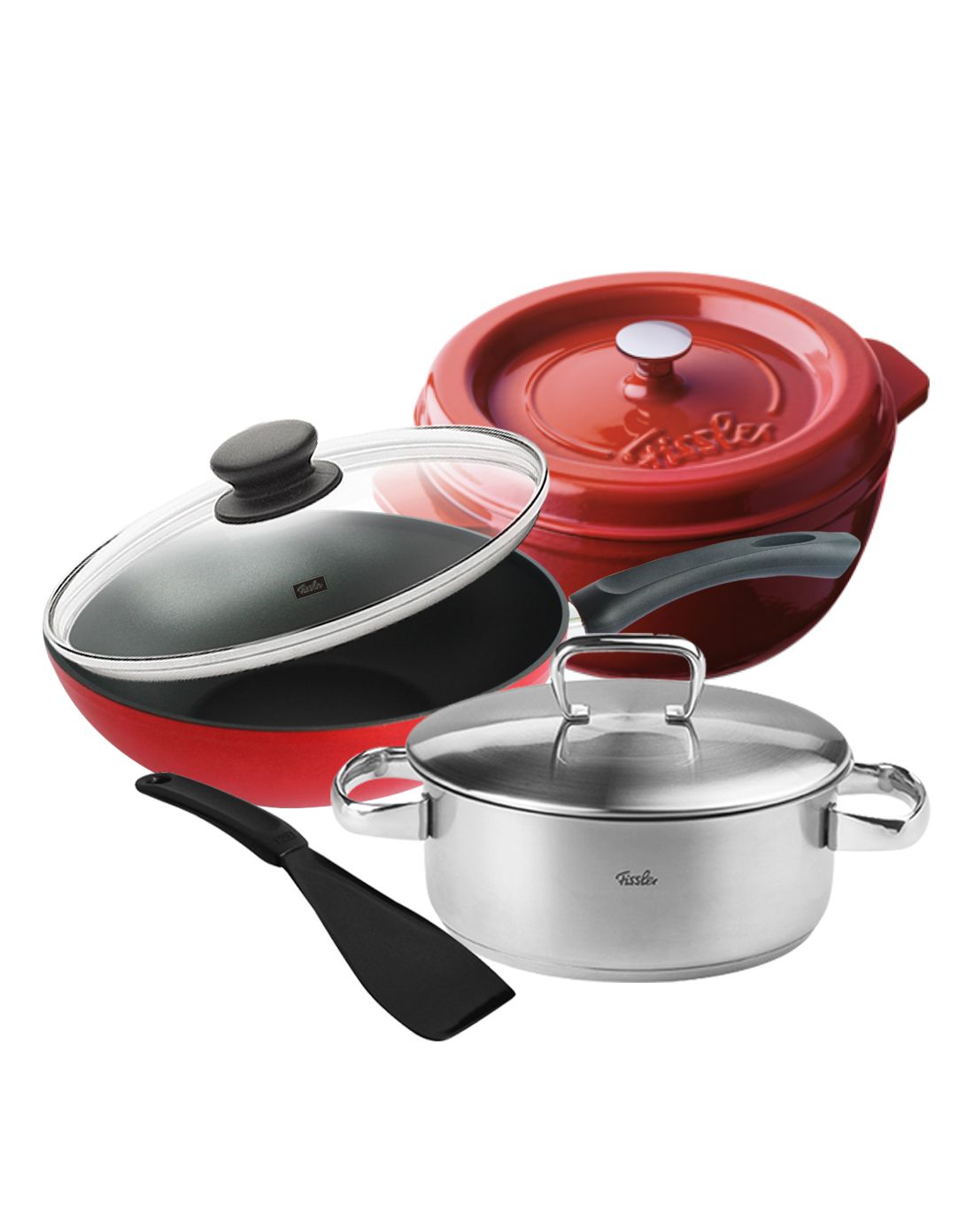 德国菲仕乐阿卡娜铸铁锅圆形25厘米4.0升红色5件组