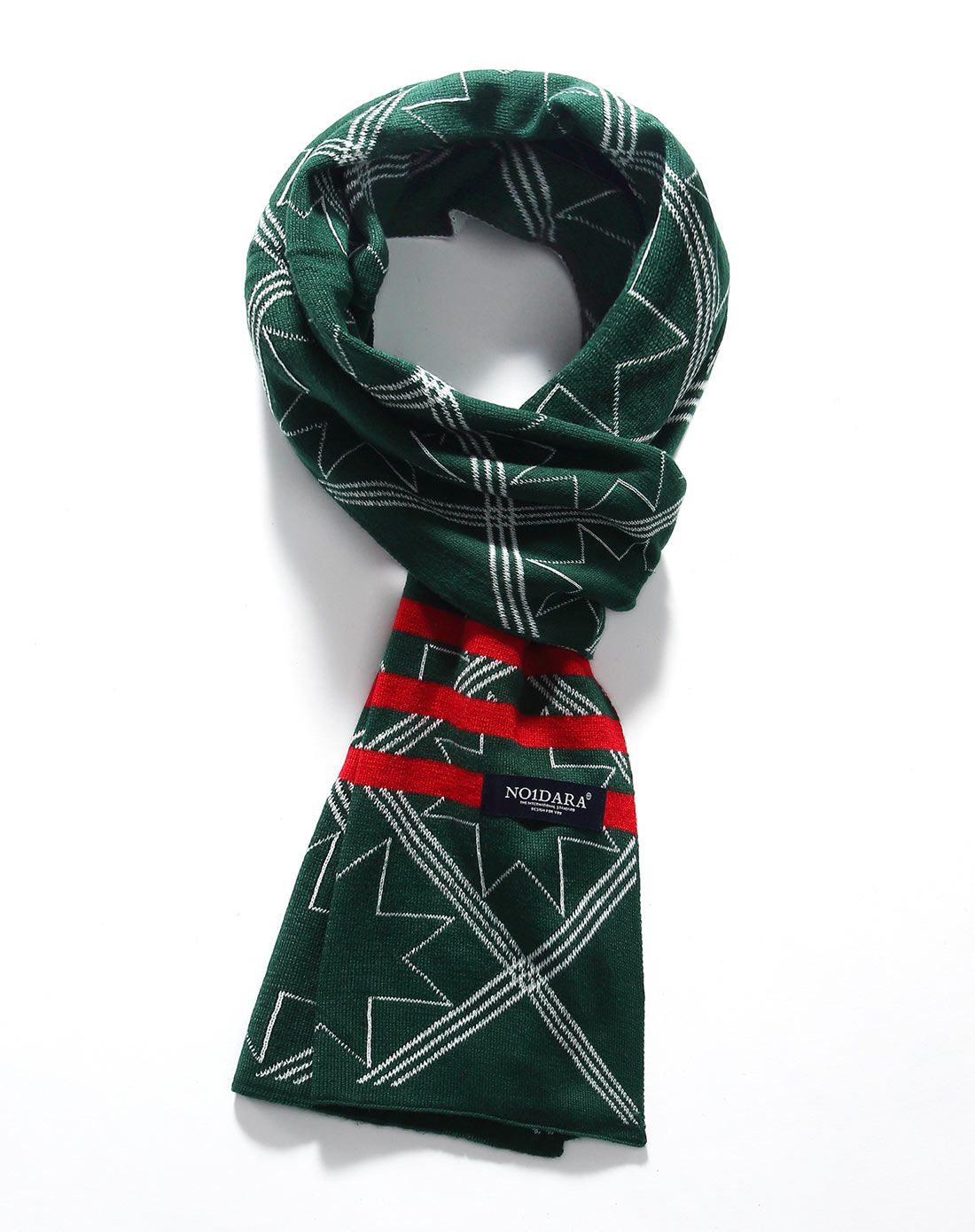 绿色男士精品保暖彩条拼接围巾