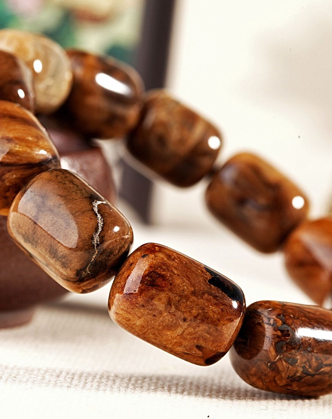 天然琥珀缅甸根珀桶珠手链13mm-14mm