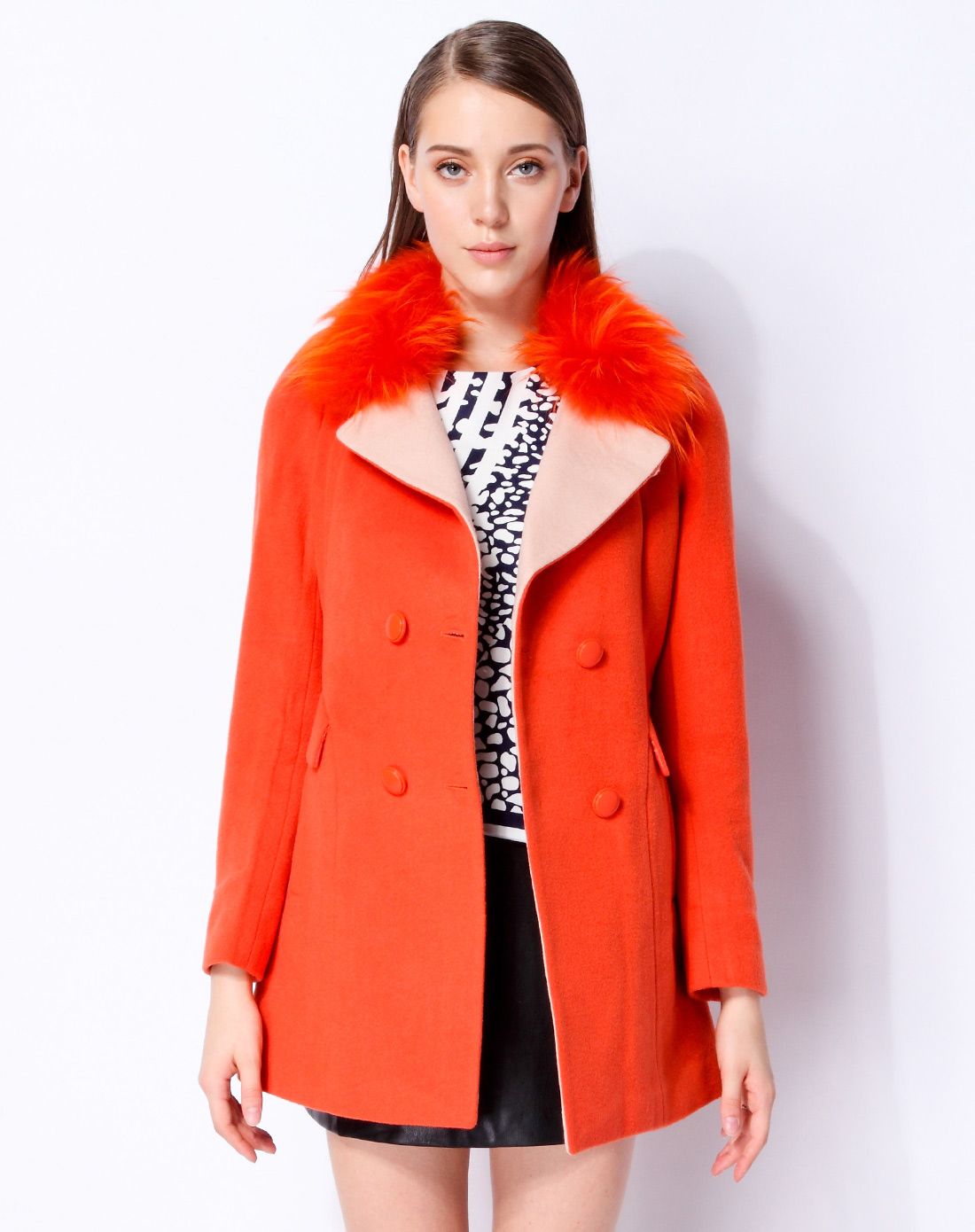 橙红色时尚气质大衣