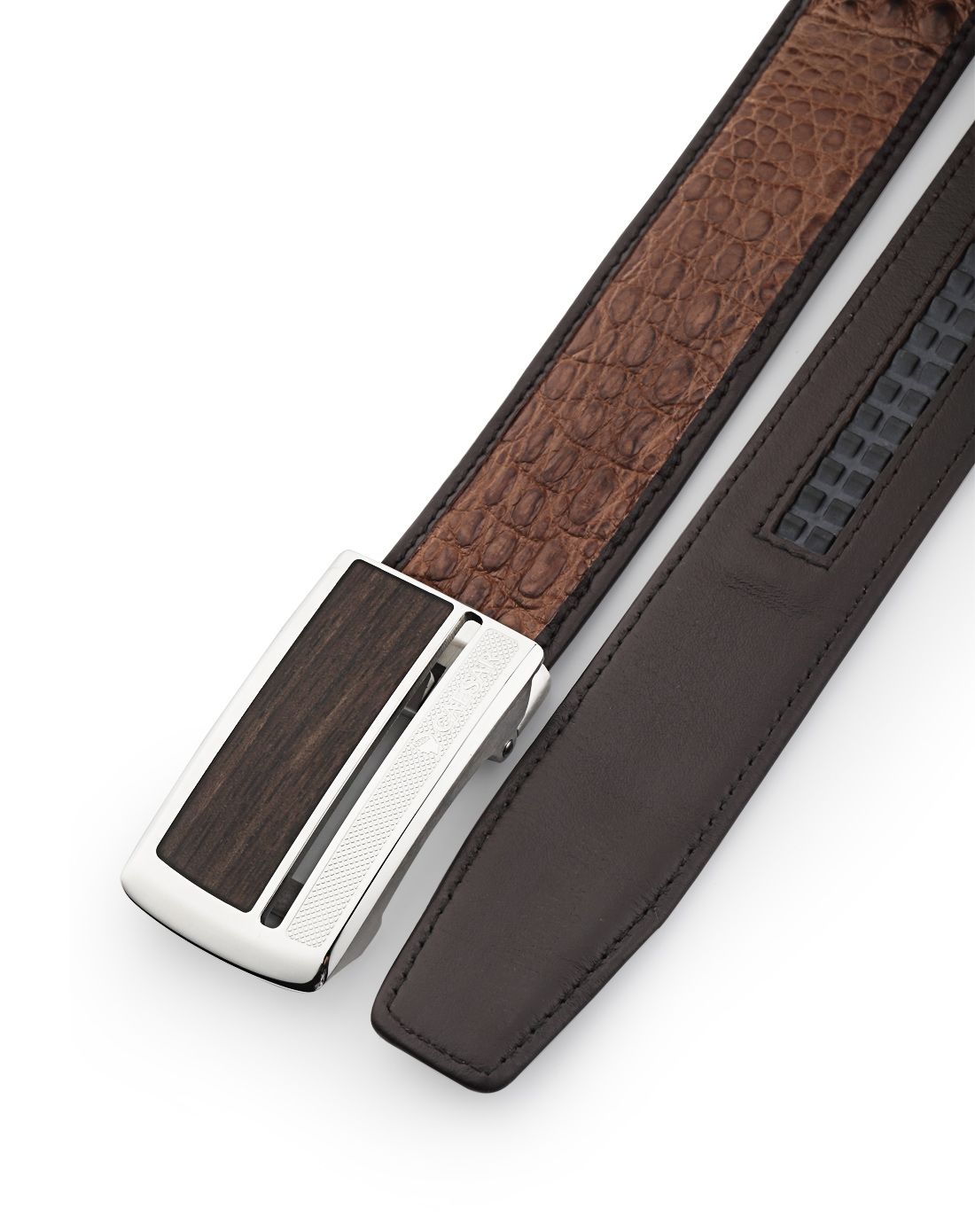 男款棕色鳄鱼皮自动扣皮带