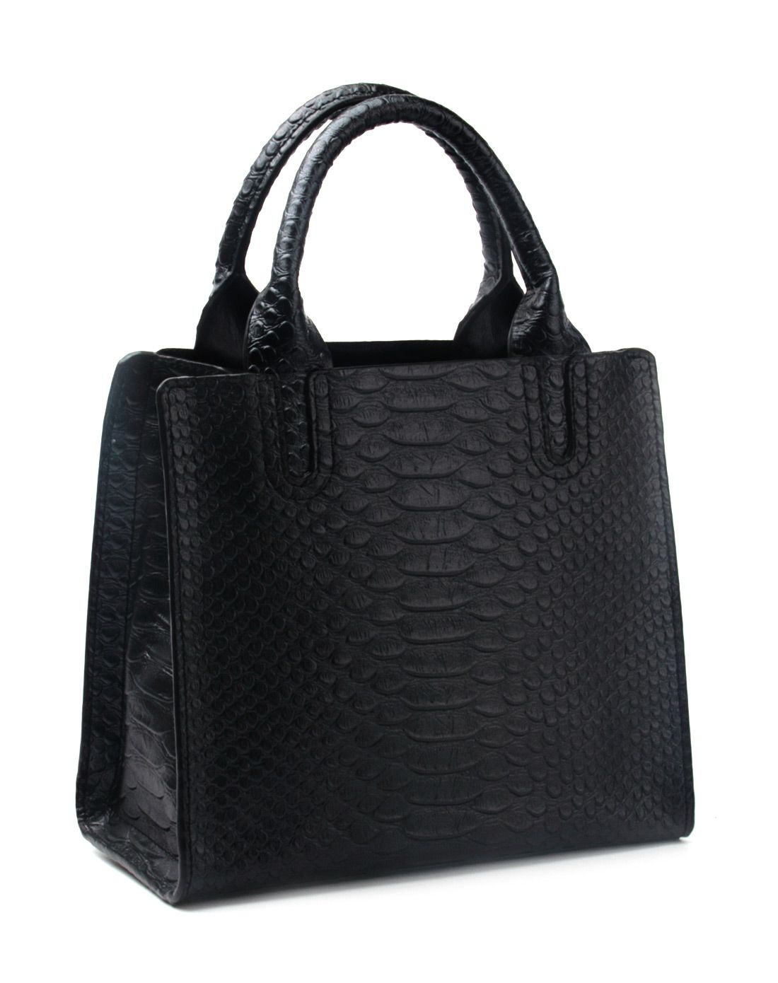 莱斯佩斯莱斯佩斯2016年专柜同款新品黑色蟒纹牛皮职业大包包bl72004-