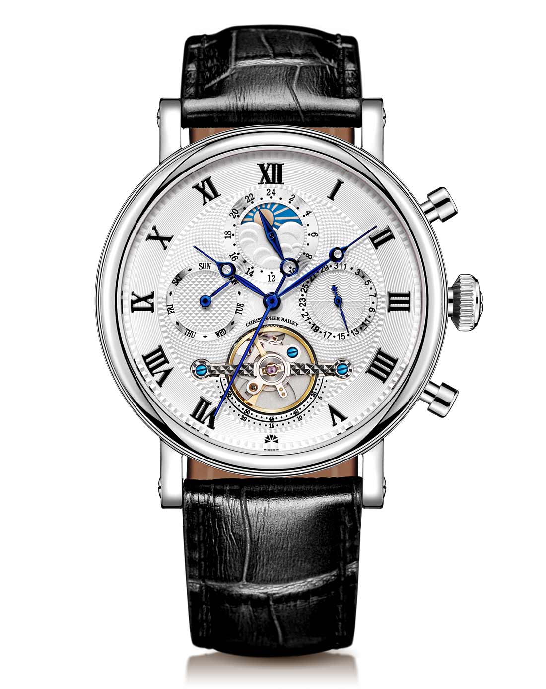 机械男款 航海家背透镂空日相机械男表