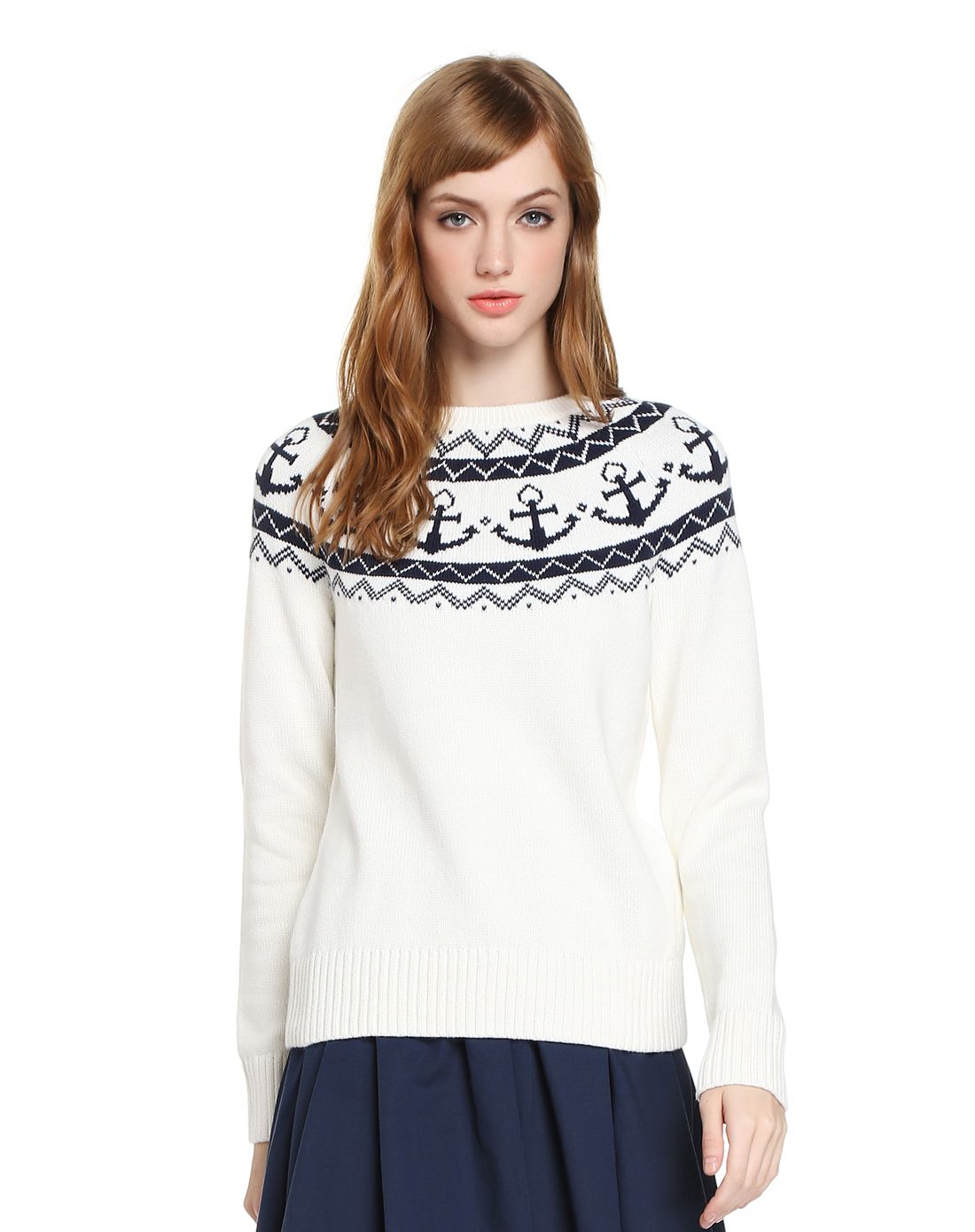 red fleece女款白色印花针织衫