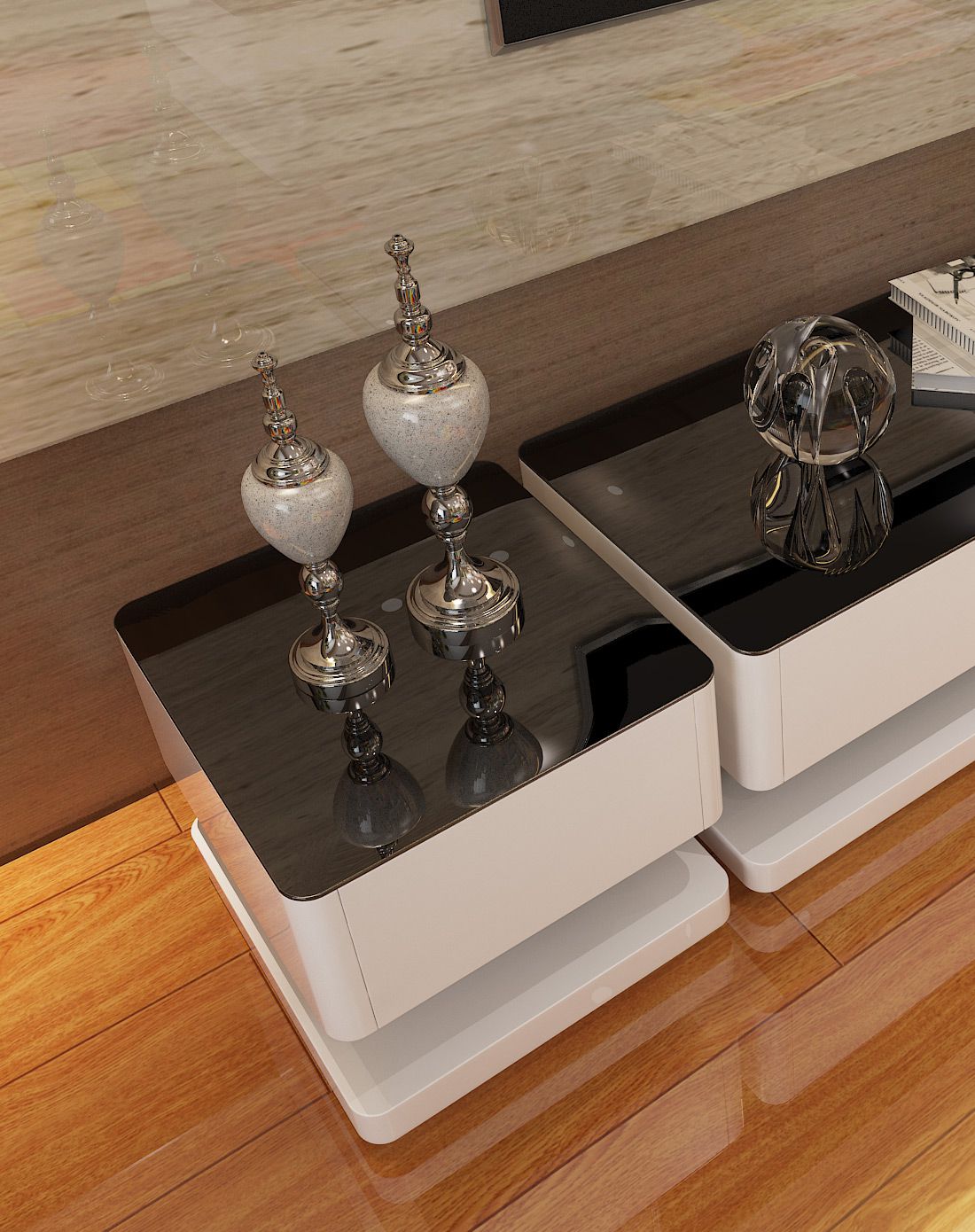 一米爱yimilove家具直发货现代简约客厅小户型烤漆黑玻璃斗柜l1602