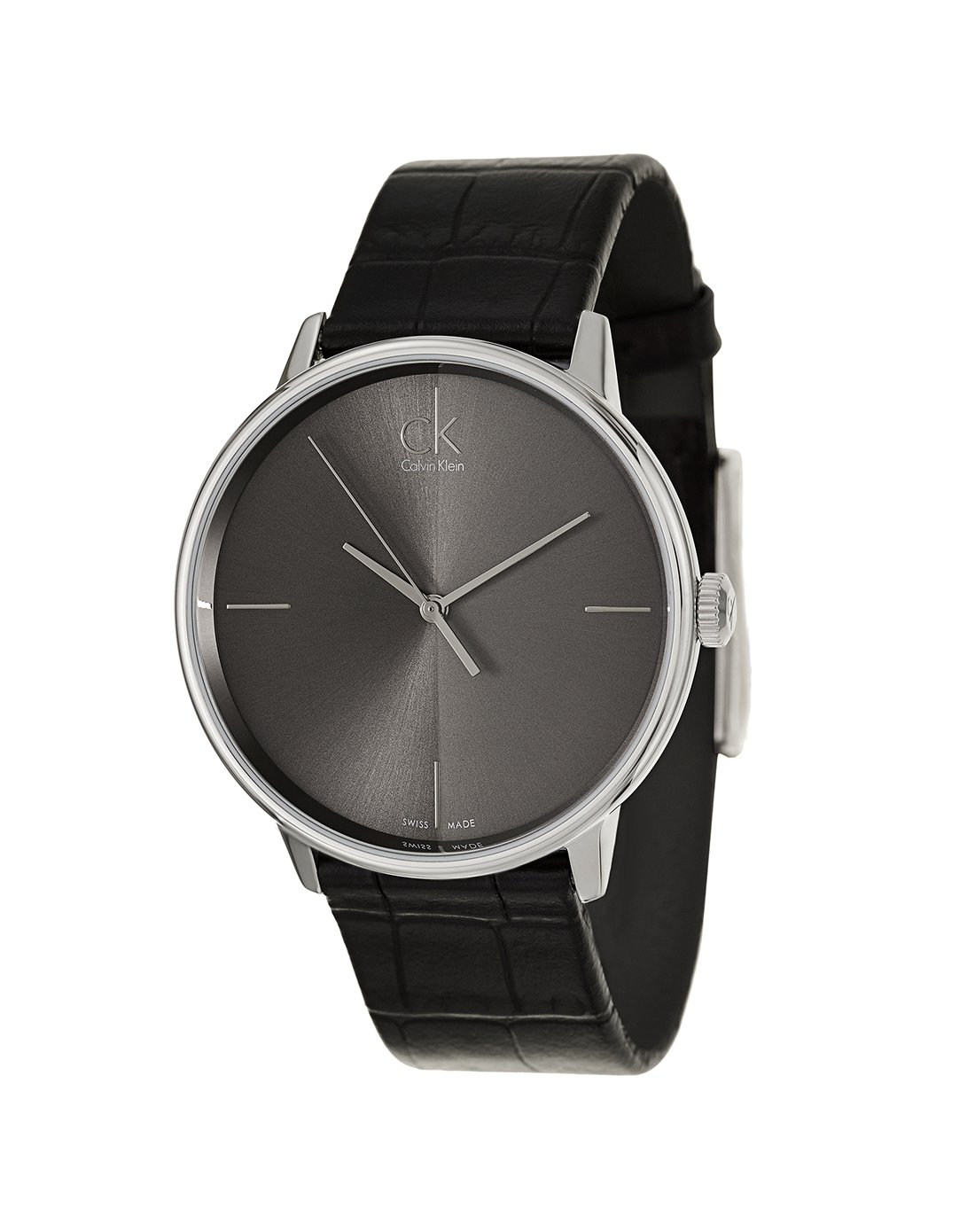 calvin klein男款accent系列简至圆盘皮革石英腕表