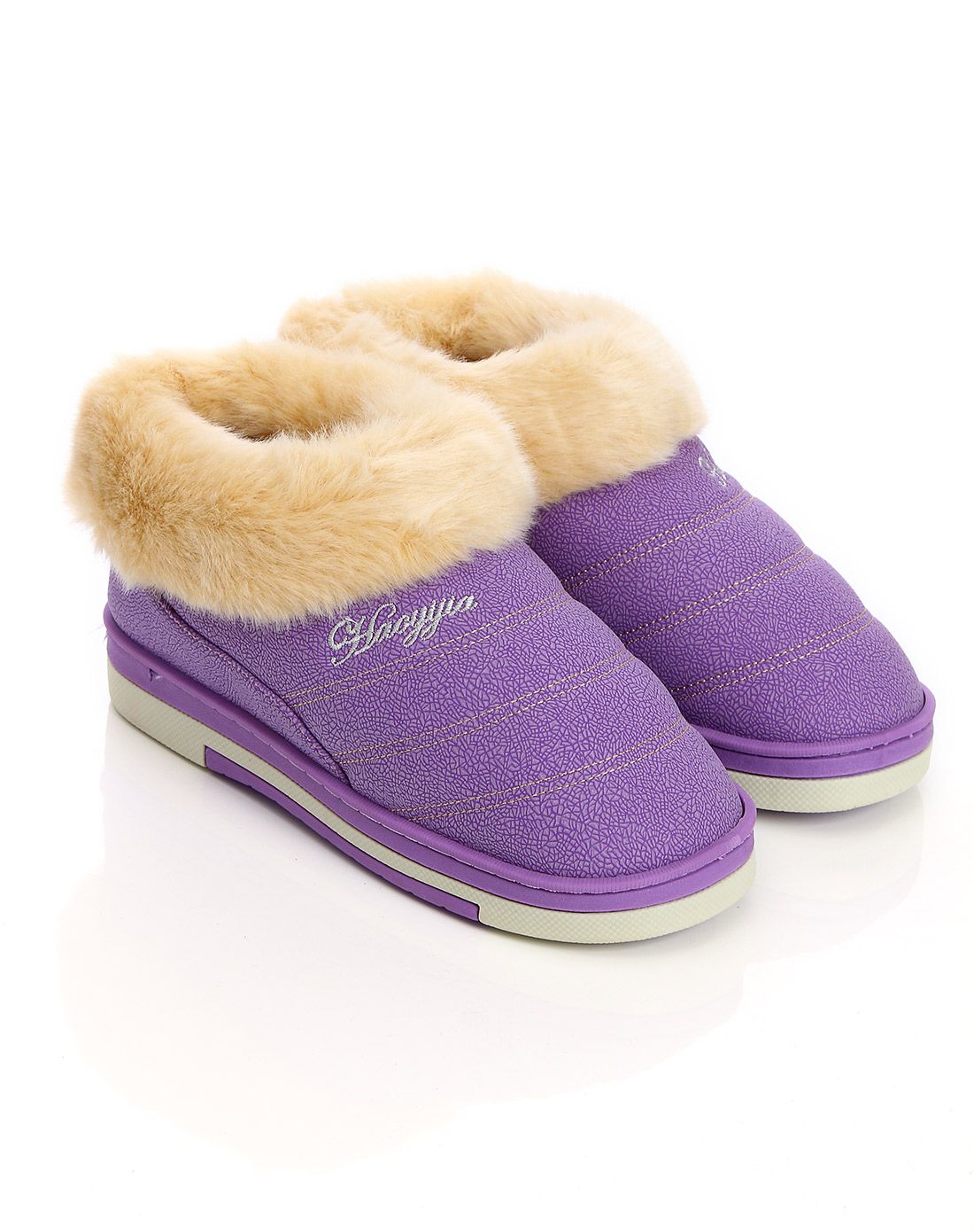 女款紫色加厚防水保暖棉鞋