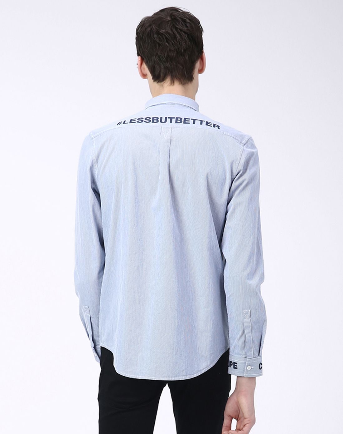 男款浅蓝灰色绅士气质长袖衬衫