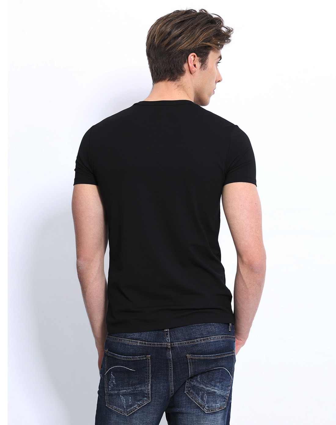 玛萨玛索masa maso2016新品黑色莫代尔棉字母图案印花欧式简约短t1