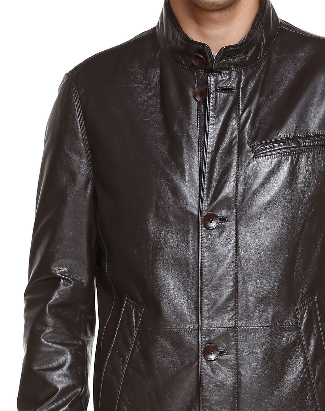 黑咖啡色潮流复古长袖皮衣