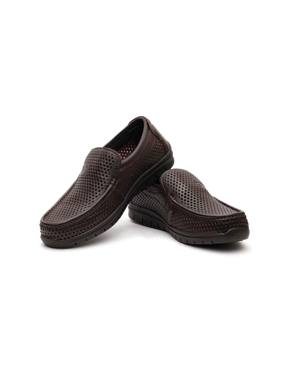 新品棕色牛皮商务休闲打孔鞋