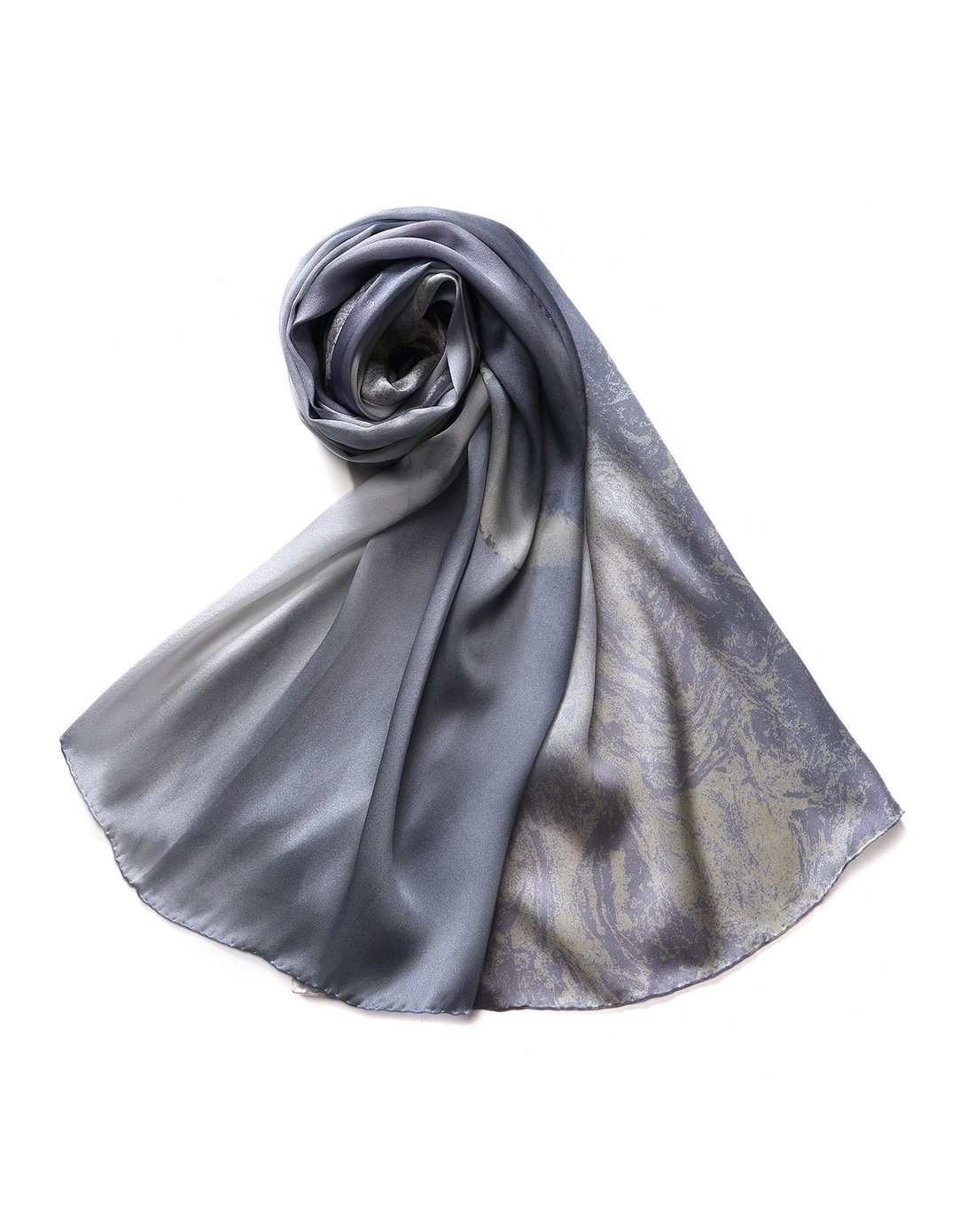 galleria 女款灰色水墨印花真丝围巾