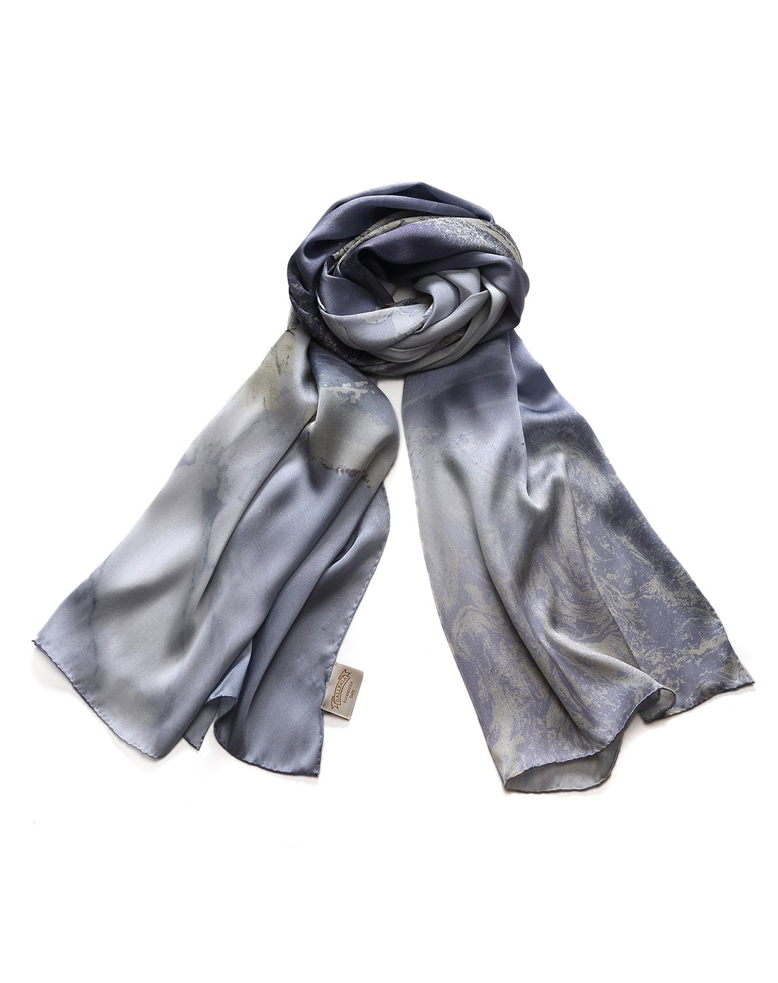 galleria 女款灰色水墨印花真丝围巾
