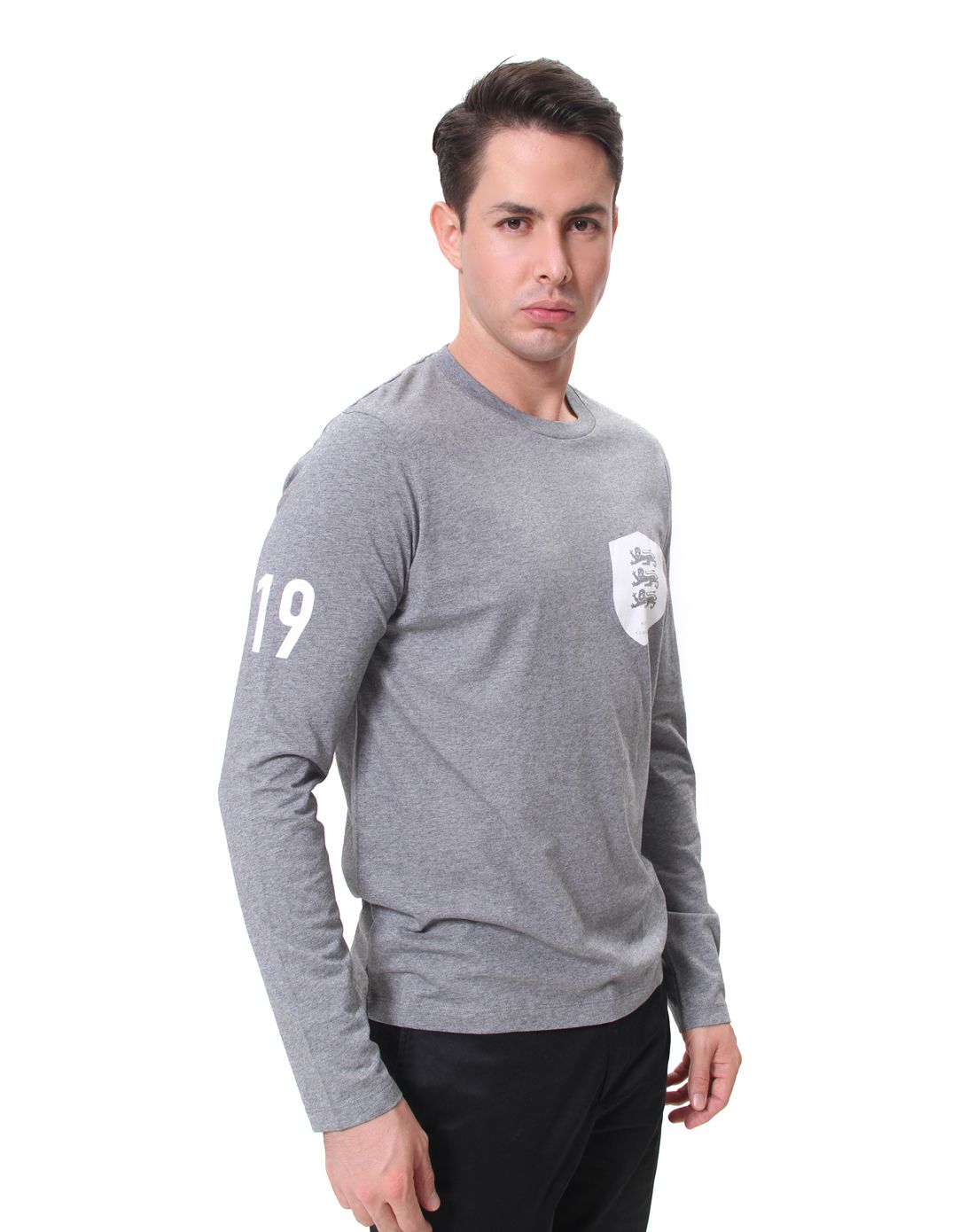 > kent&curwen男款灰色盾牌纯棉长袖t恤