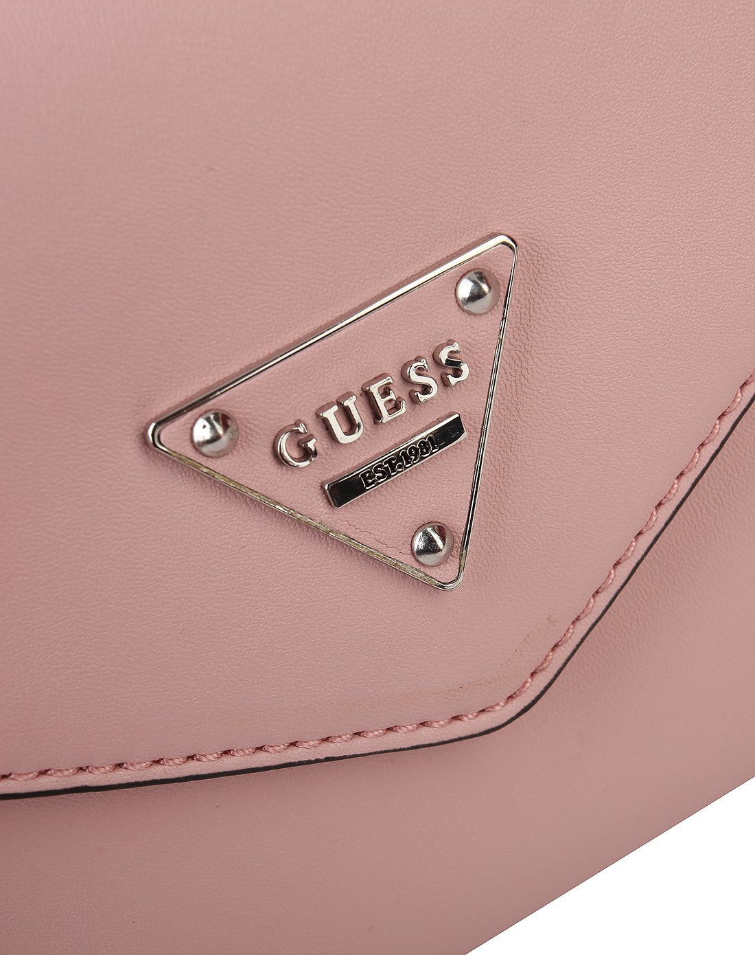 guess 17春女士时尚拼接金属倒三角logo饰长款钱包粉色