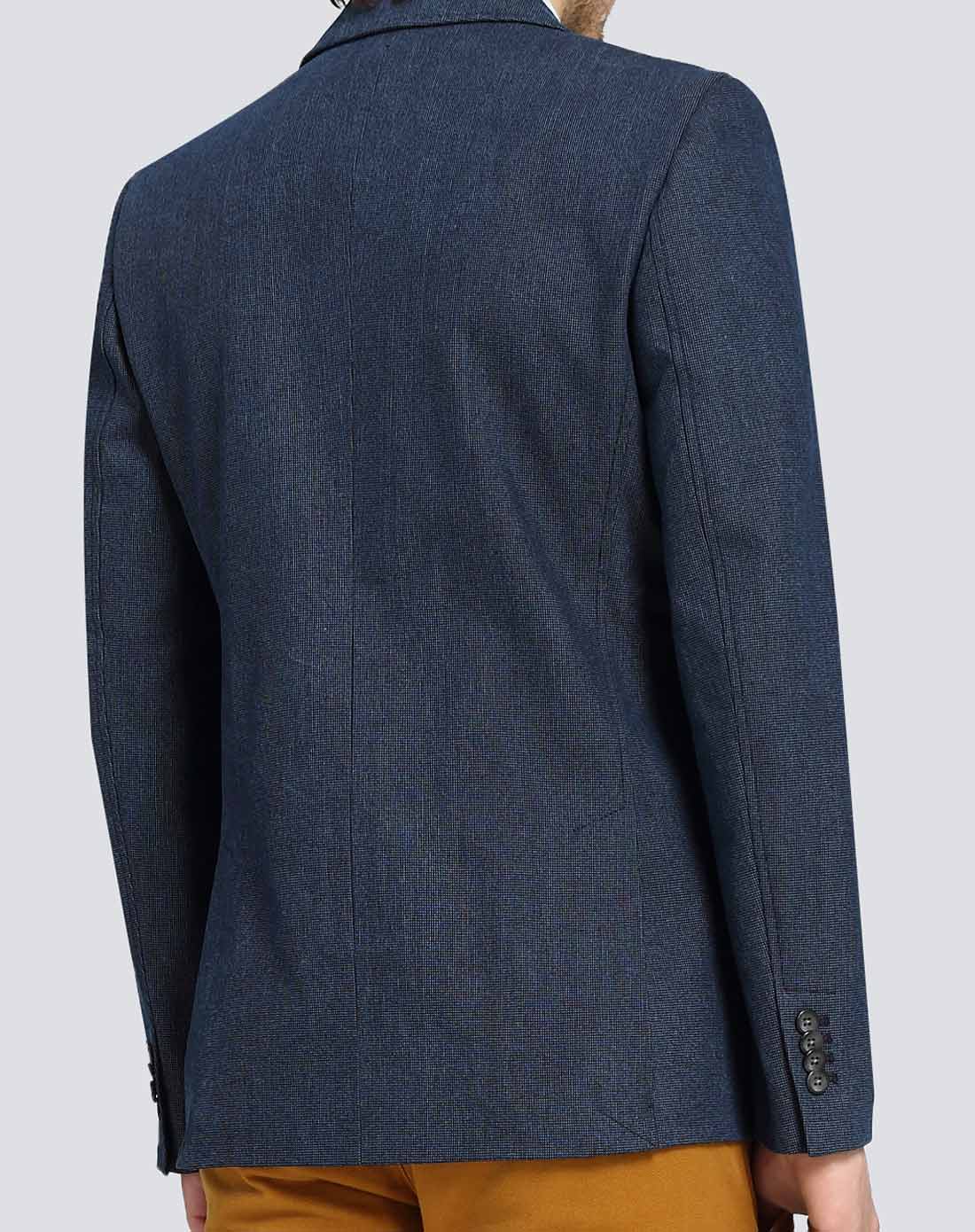 深藏蓝时尚商务修身牛仔西装