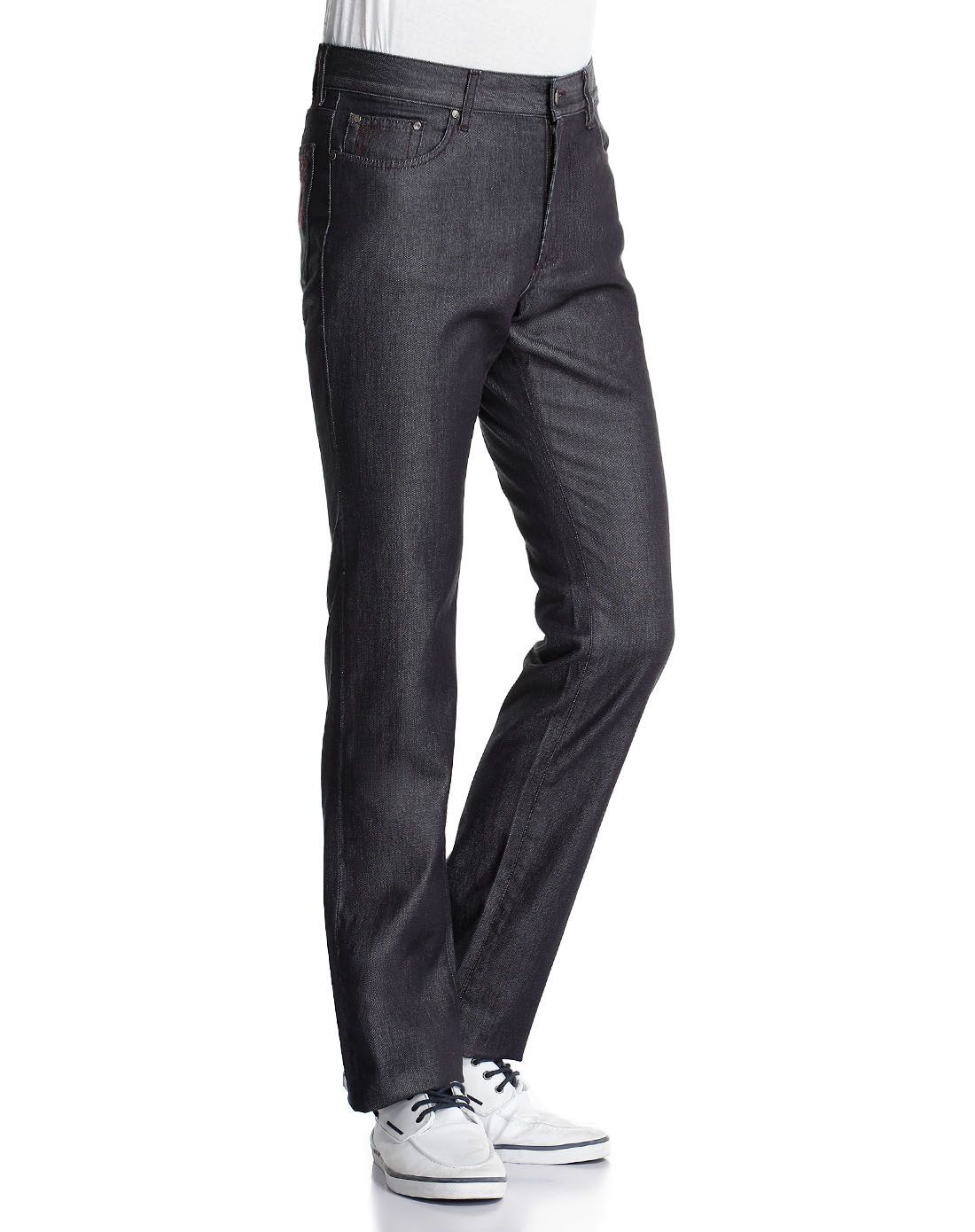 versace collection男装专场 深紫蓝色欧美时尚中腰牛仔长裤