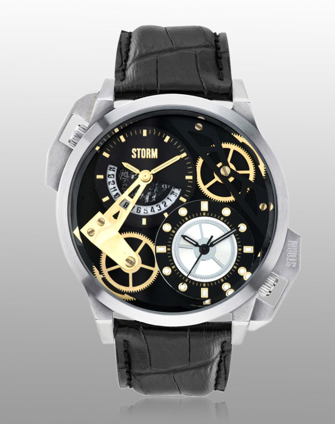 英国storm潮牌手表专场 storm 个性腕表双时区时尚皮革石英表男表(黑)