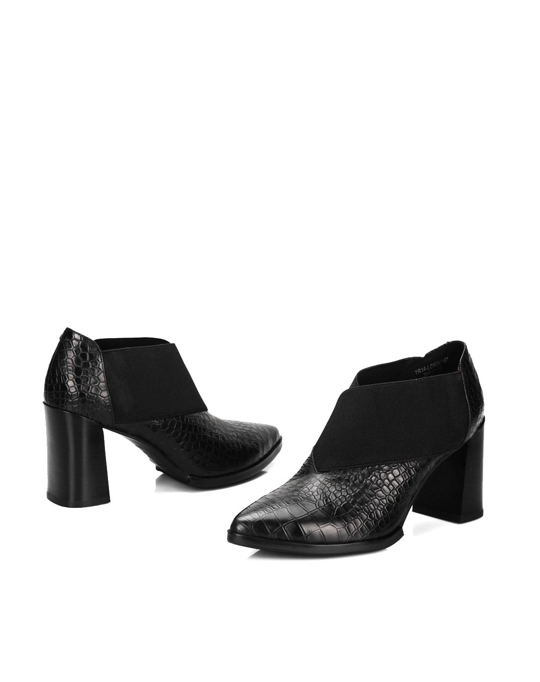 黑色时尚鳄鱼纹牛皮粗跟女鞋