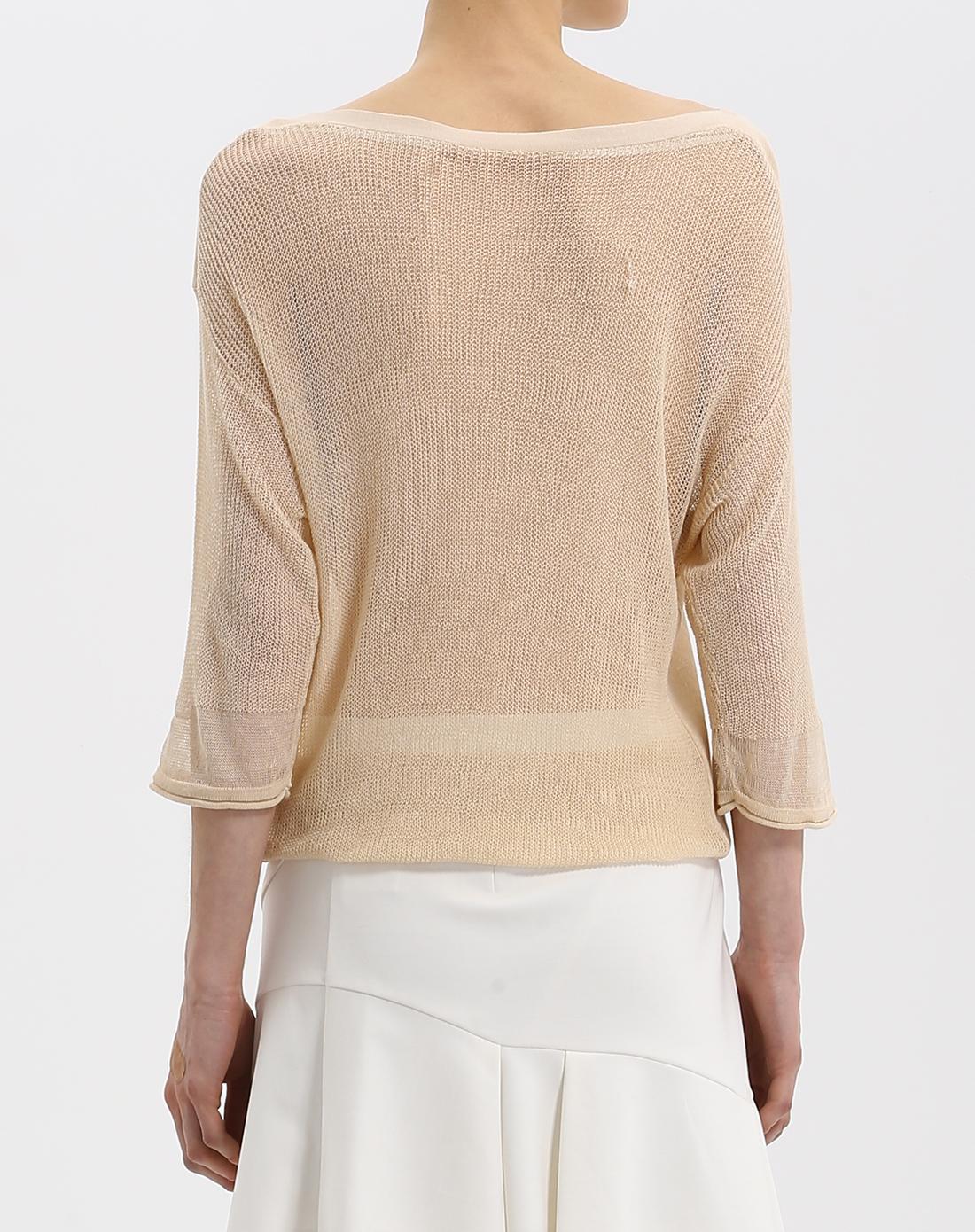 米杏色简洁百搭八分袖针织衫