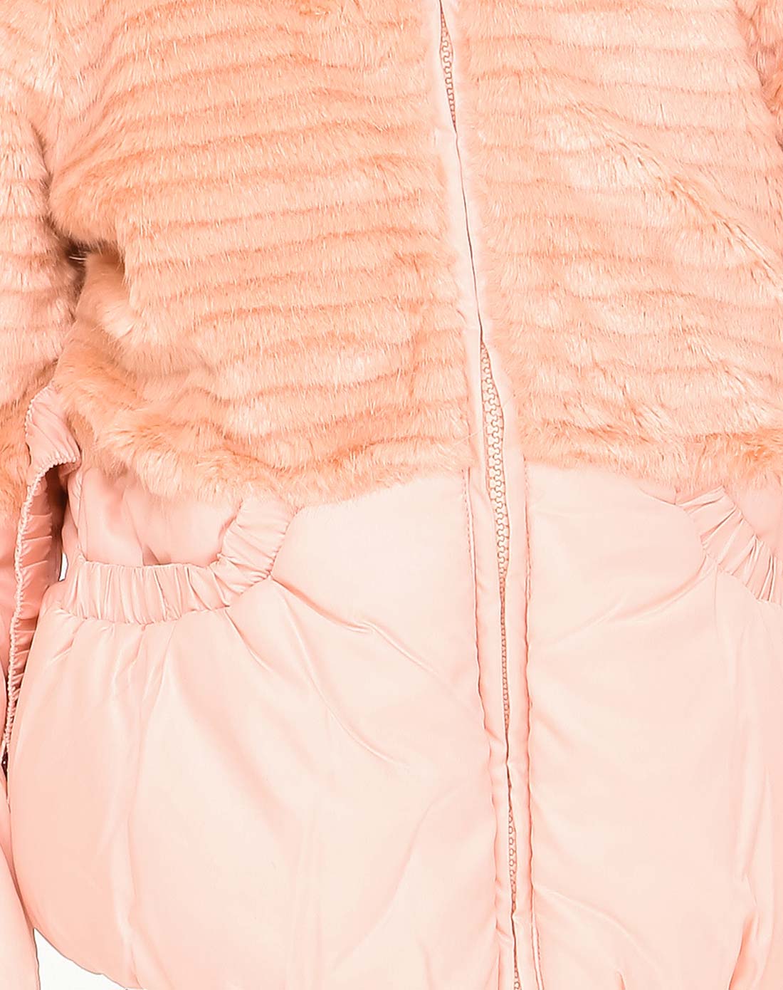 女童粉红色拼毛毛棉衣