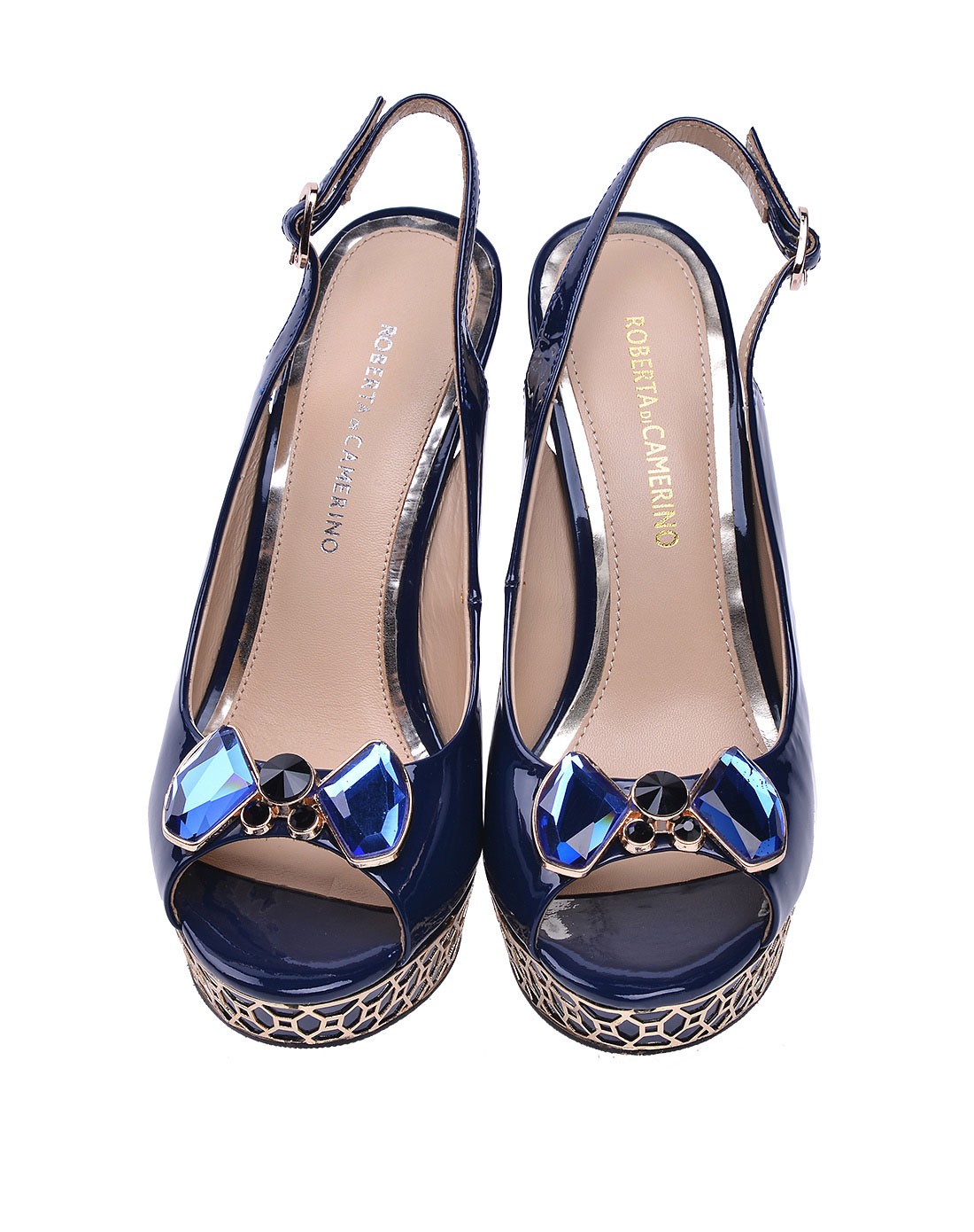 诺贝达roberta di camerino女鞋专场 通勤深蓝色头层牛皮蝴蝶结细跟单