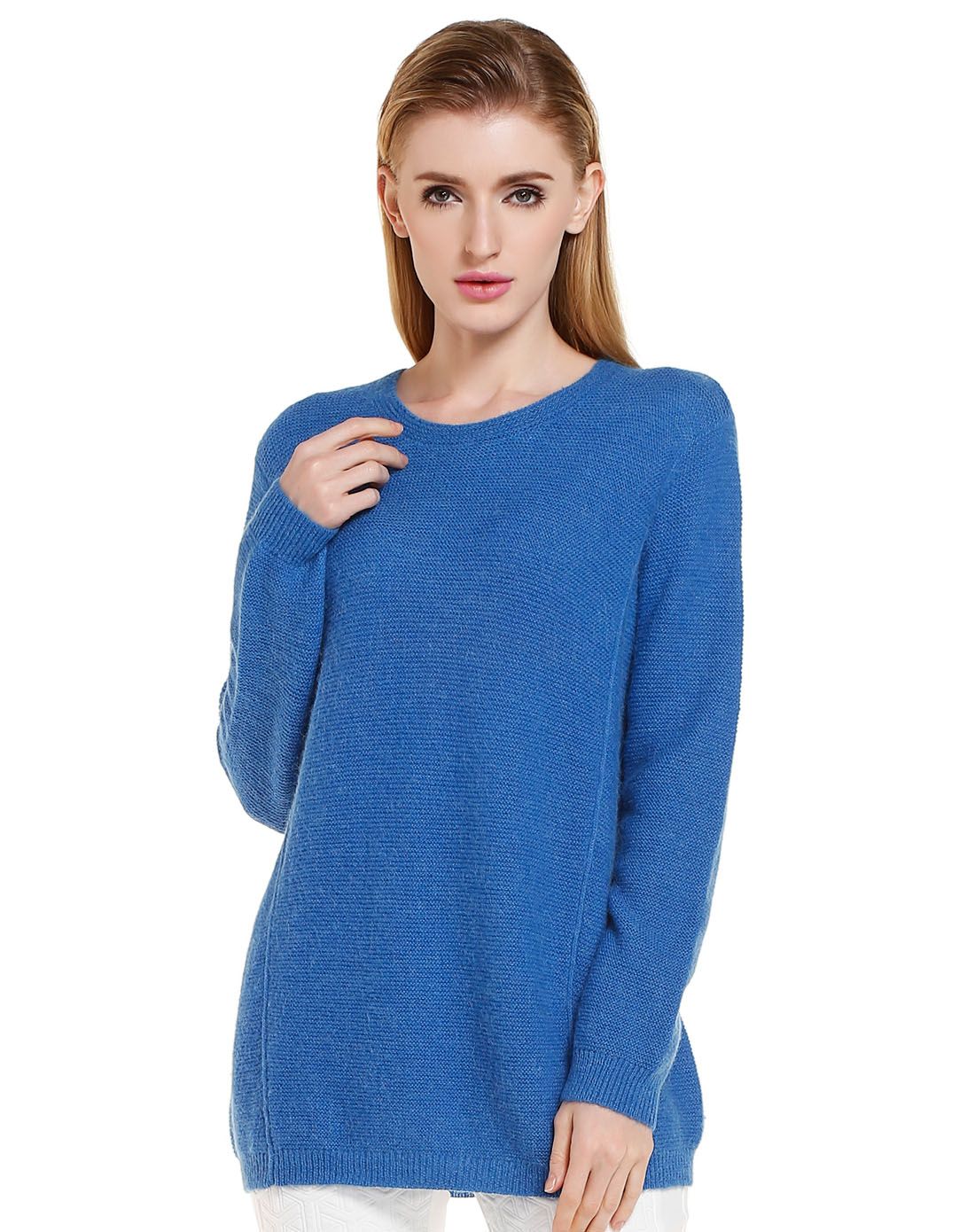 蓝色时尚休闲长袖针织衫