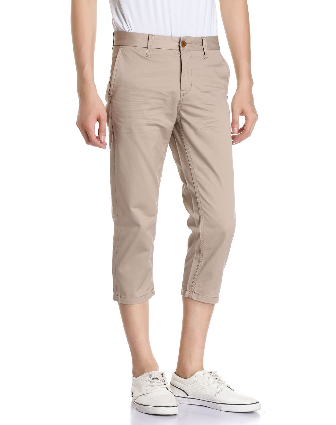 杏色修身中低腰窄脚休闲裤