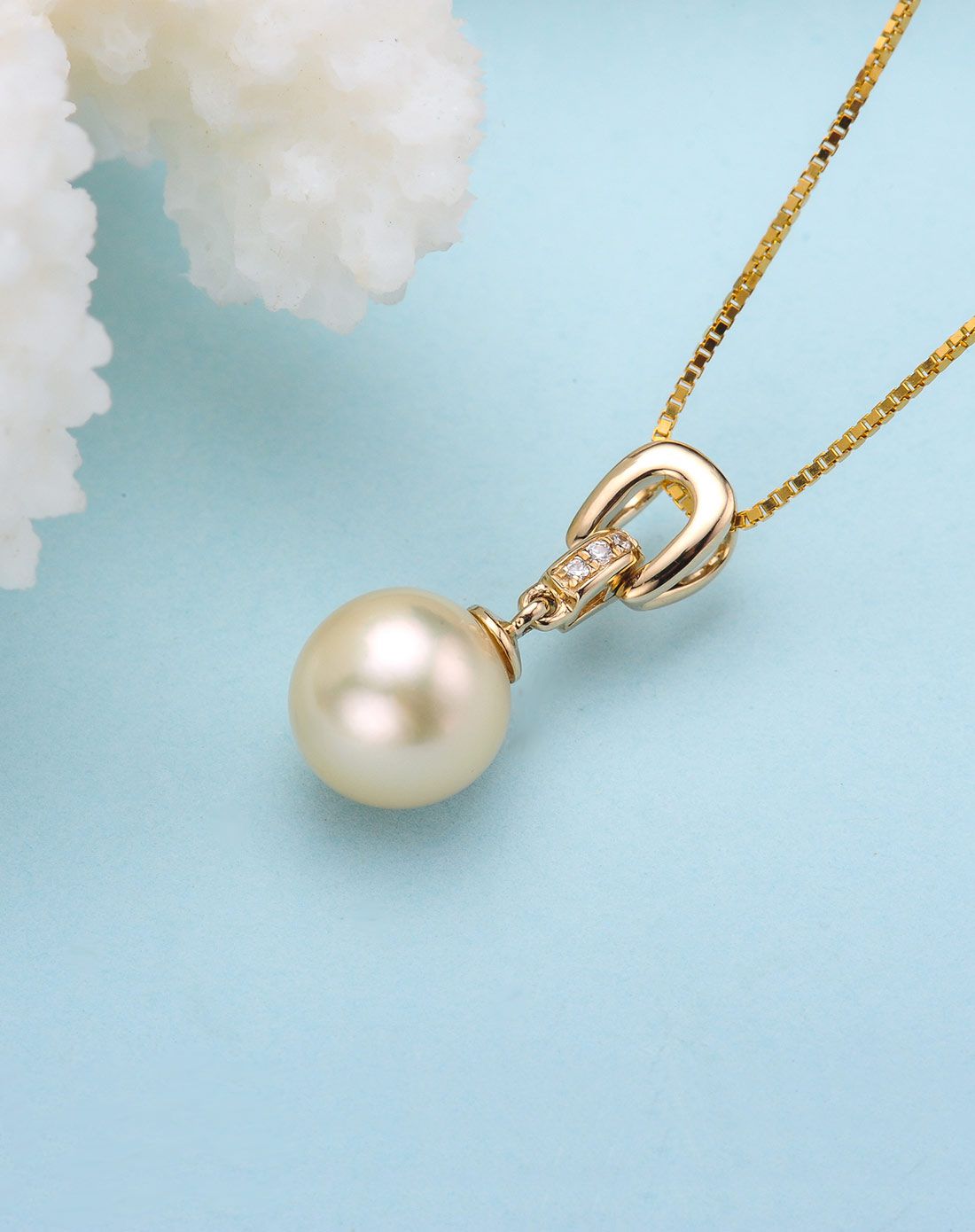 水年华 k金浅金色日本akoya海水珍珠吊坠(赠银链)