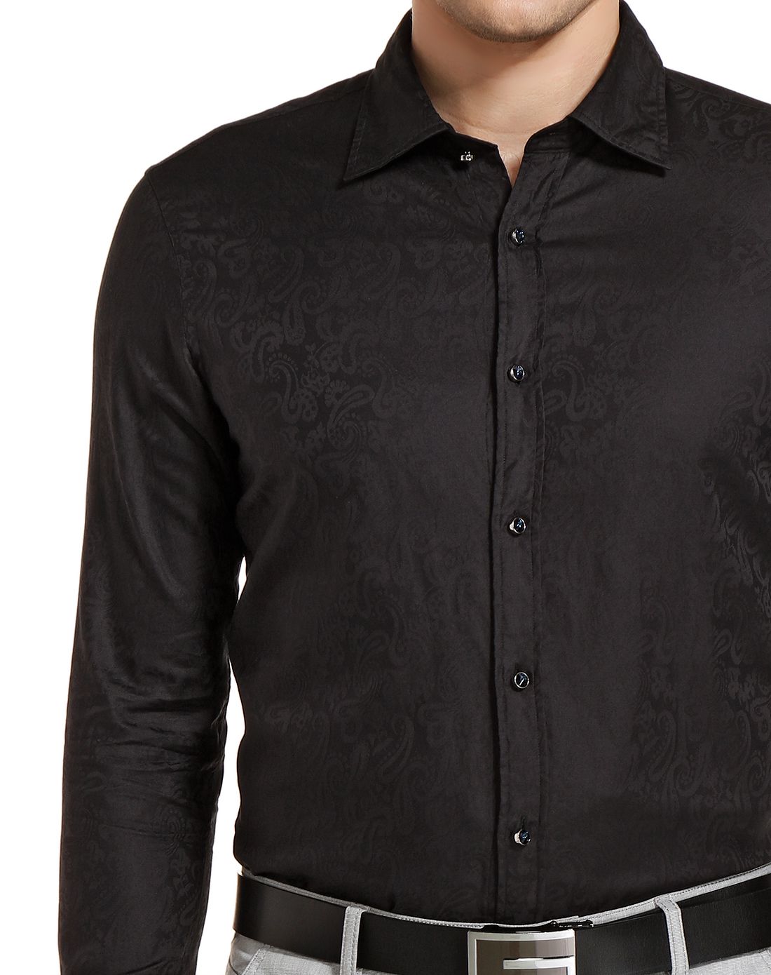 黑色暗纹奢华长袖衬衫