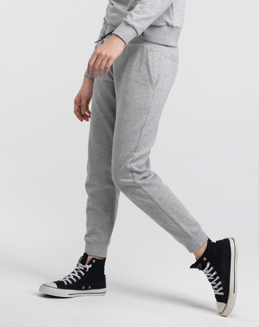 中花灰色 保暖抓绒松紧腰束脚裤