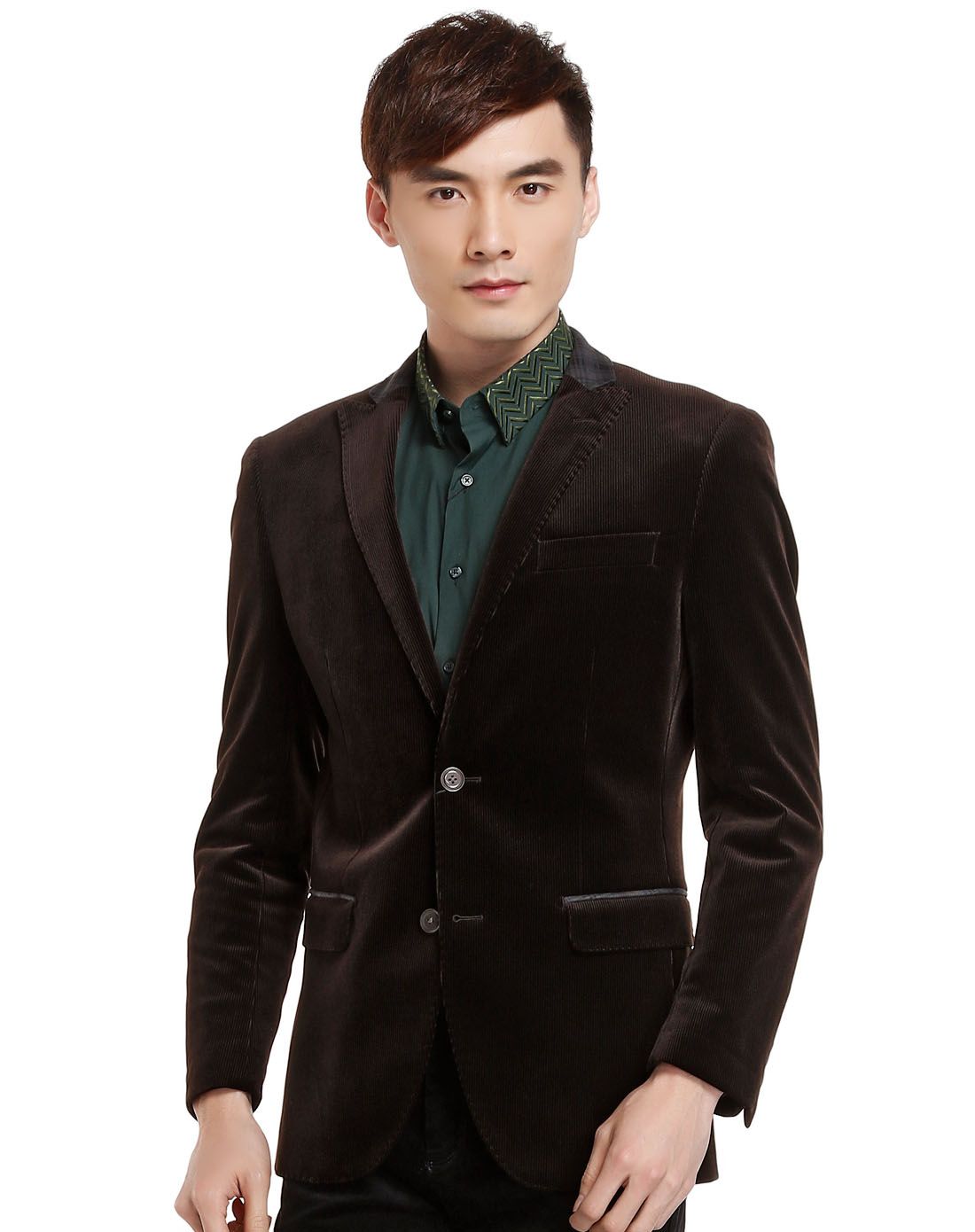 深咖啡色灯芯绒都市魅力休闲西服外套