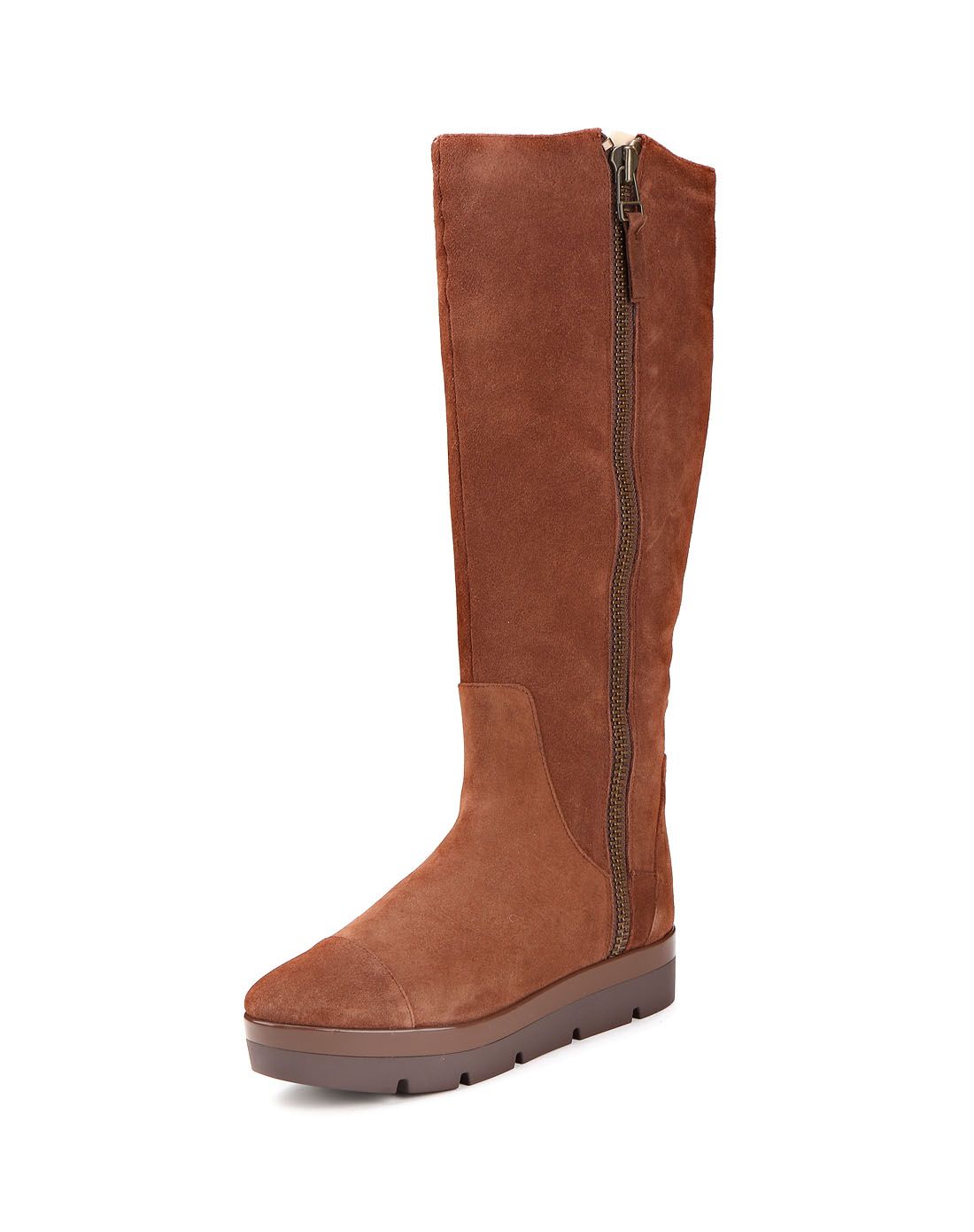 羊皮绒面革棕色简约百搭厚底长靴