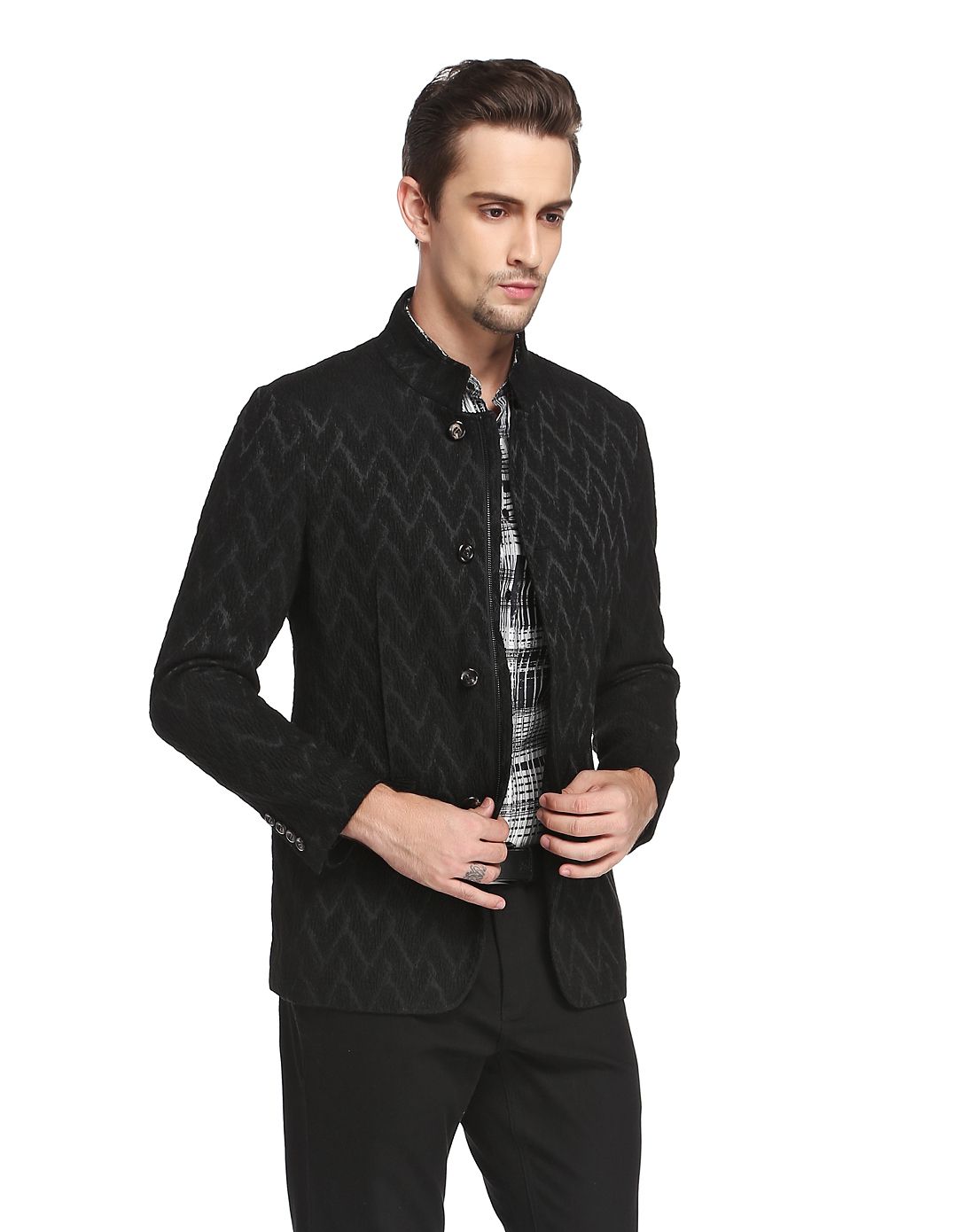 夏利豪charriol男装专场 黑色成熟气质长袖外套