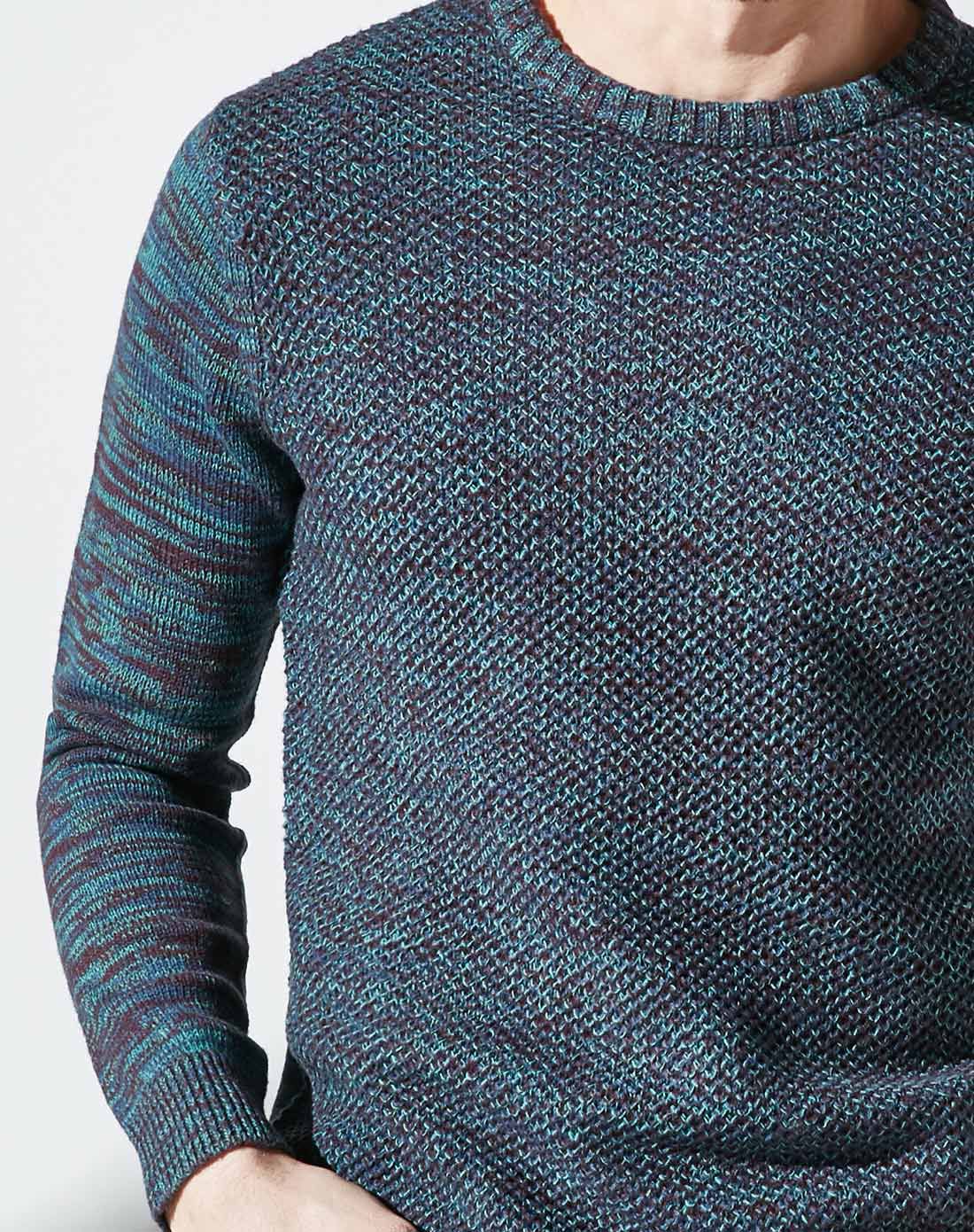 长袖圆领毛衣藏青/绿