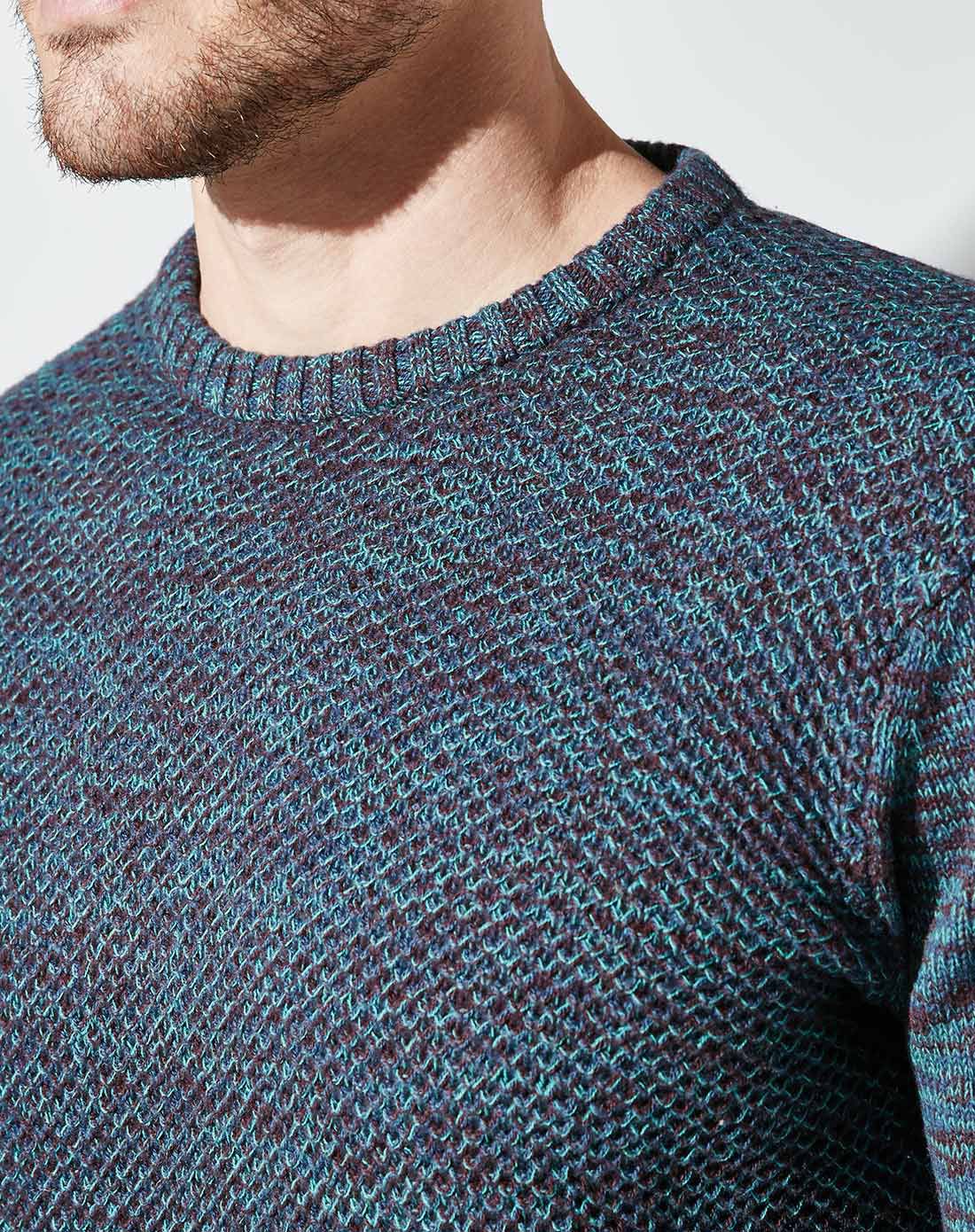 长袖圆领毛衣藏青/绿