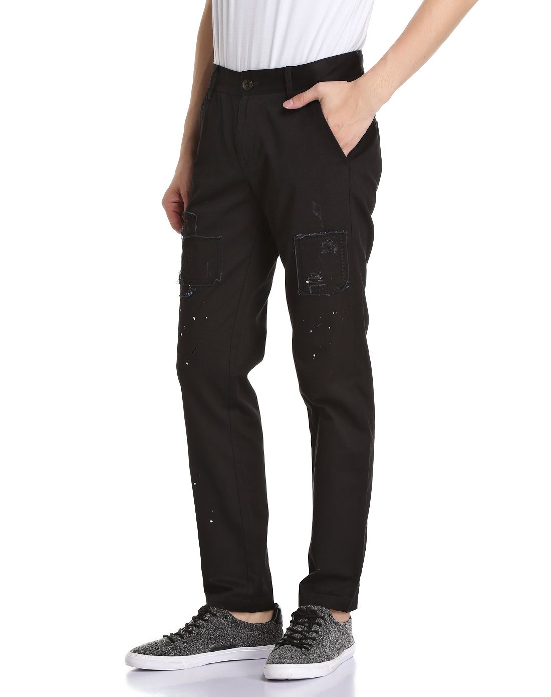 漆黑色合体中低腰中脚休闲裤