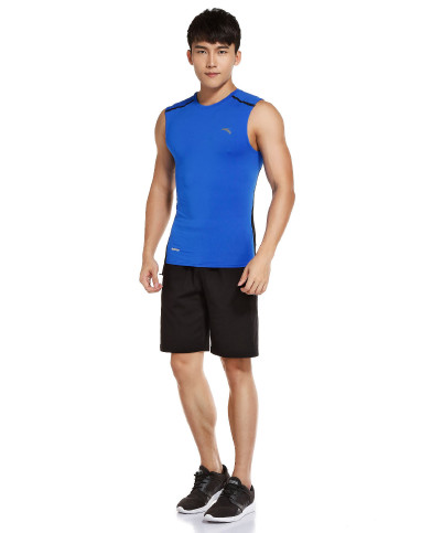 安踏男士运动专场排汗抗菌 男款蓝配黑色运动背心 综训系列15627101-1