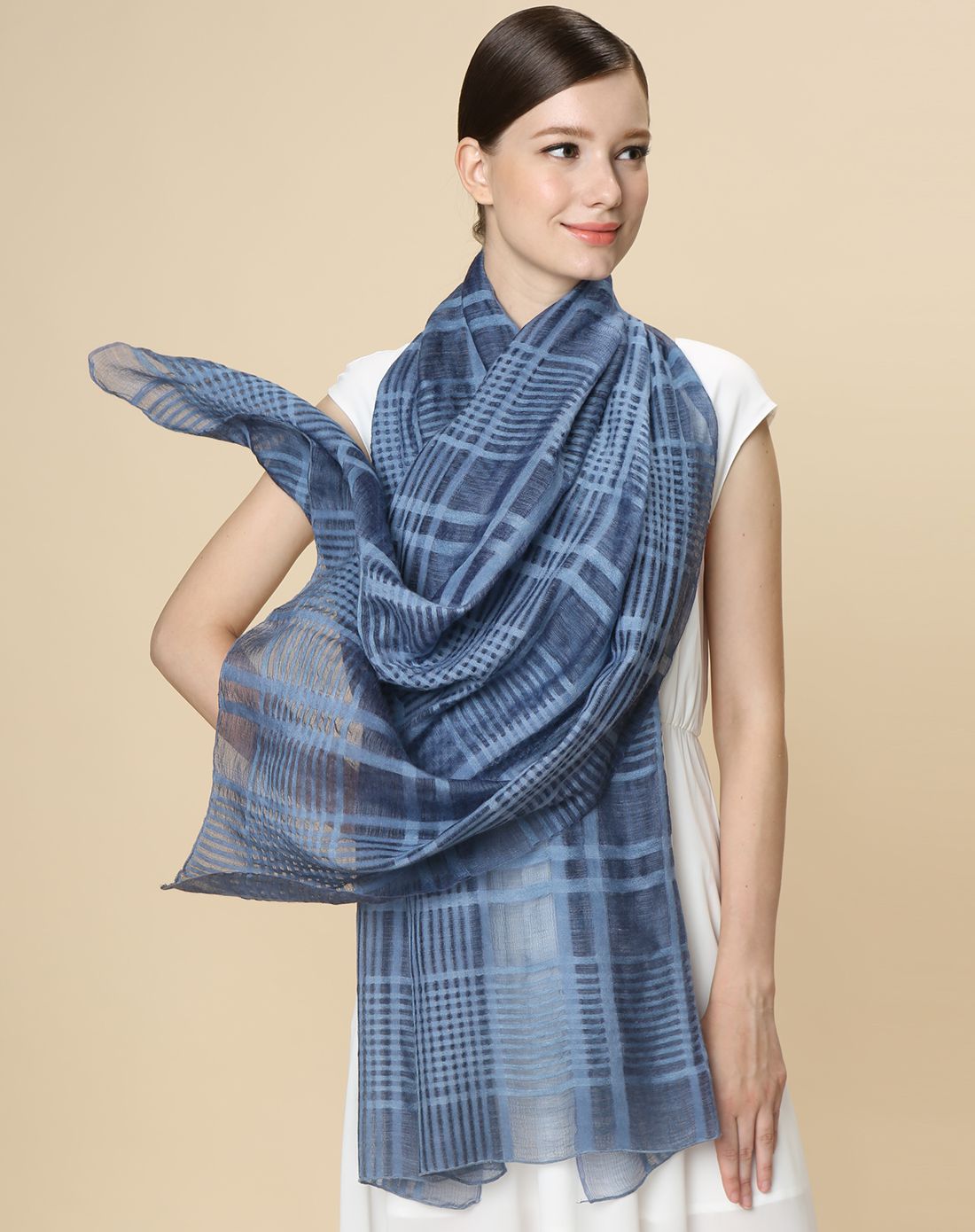 ptah 丝毛方格素色围巾披肩