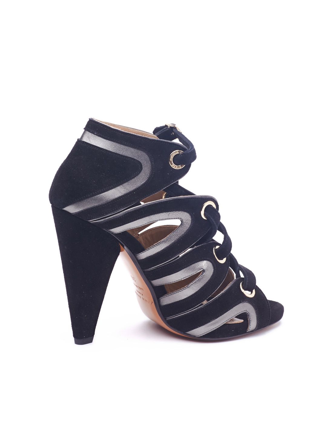 sonia rykiel服饰专场女款黑/青灰色系带造型鱼嘴高跟凉鞋684937-b