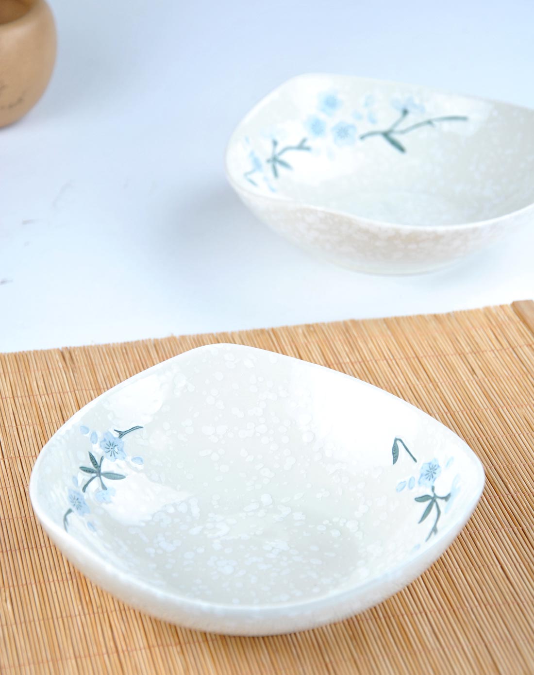 纯手绘 雪花釉 日式素瓷四角盘(2只)