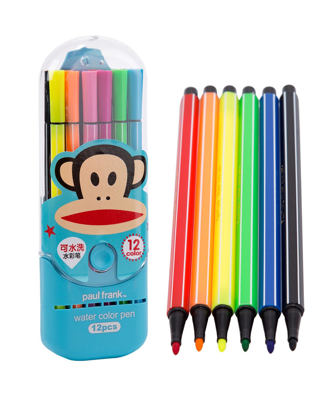 【3件起售】大嘴猴儿童卡通12色筒装水彩笔-蓝色