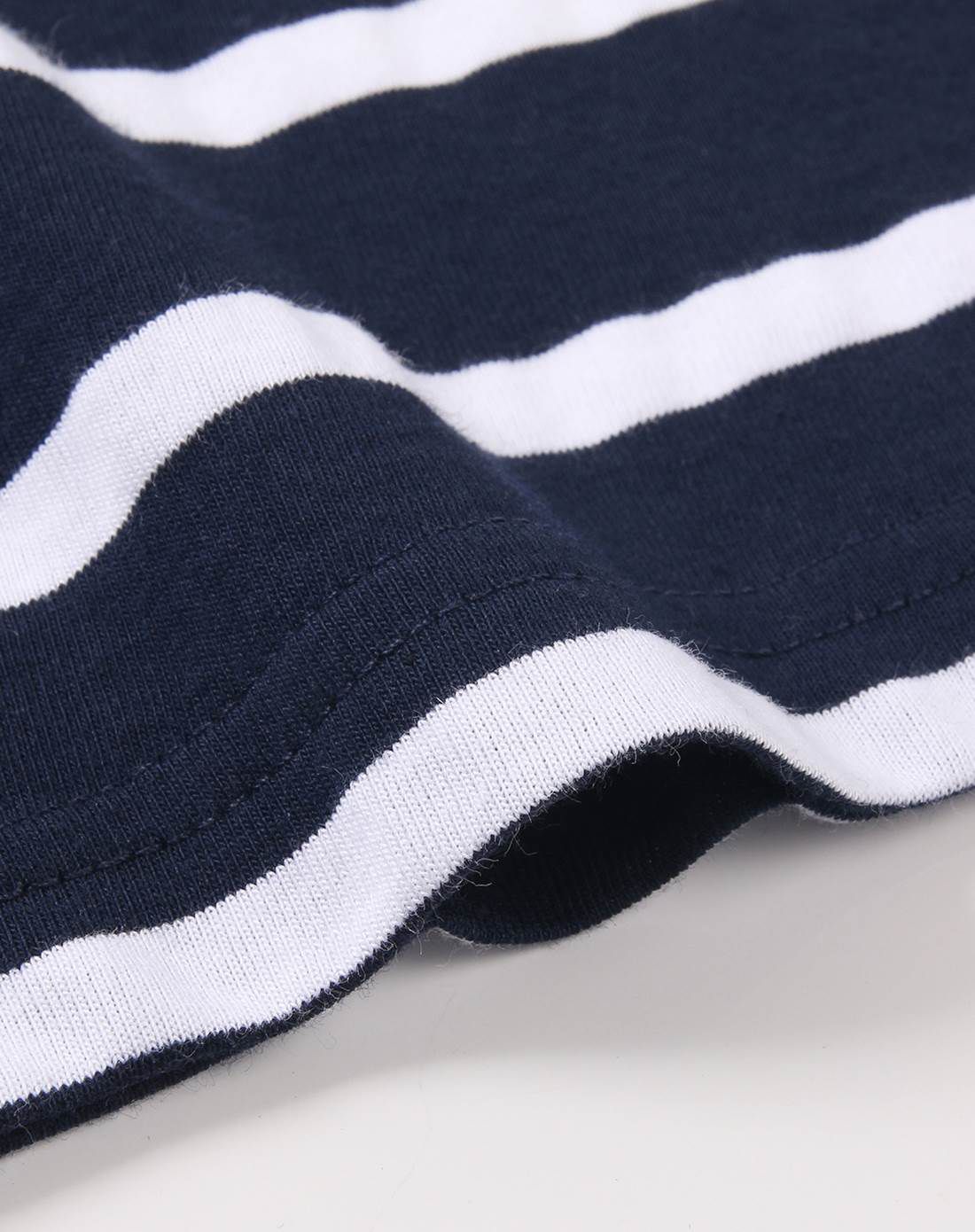 海军蓝/白条纹色 纯棉轻磨毛撞色条纹短袖t恤
